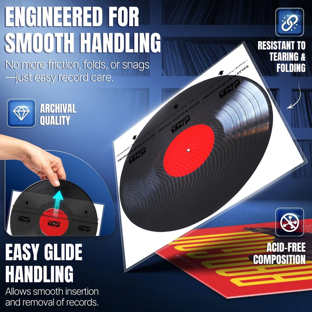 TNP 50 Vinyl Outer Sleeves Cover - Thick 3 Mil Vinyl Record Album Protective Sleeves 12.75" x 12.75" - Crystal Clear Plastic Record Sleeve for Single & Double LP Album Covers Storage Collection