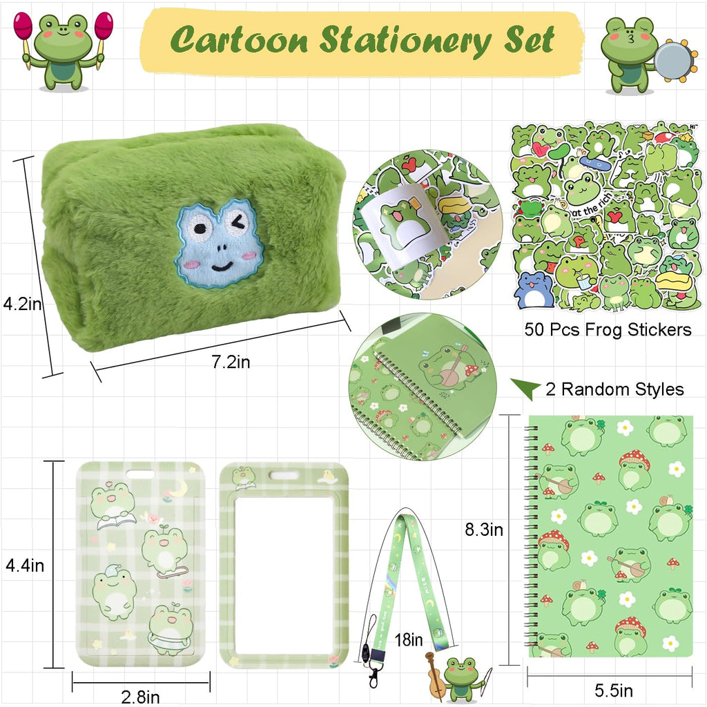 400Pcs Cute Frog Stationery Set, Kawaii Office Supplies Includes Fun Pencil Case Gel Ink Pens, Cartoon Sticky Notes Mini Notebooks Stickers Card Case As Bulk Party Gifts(Frog)