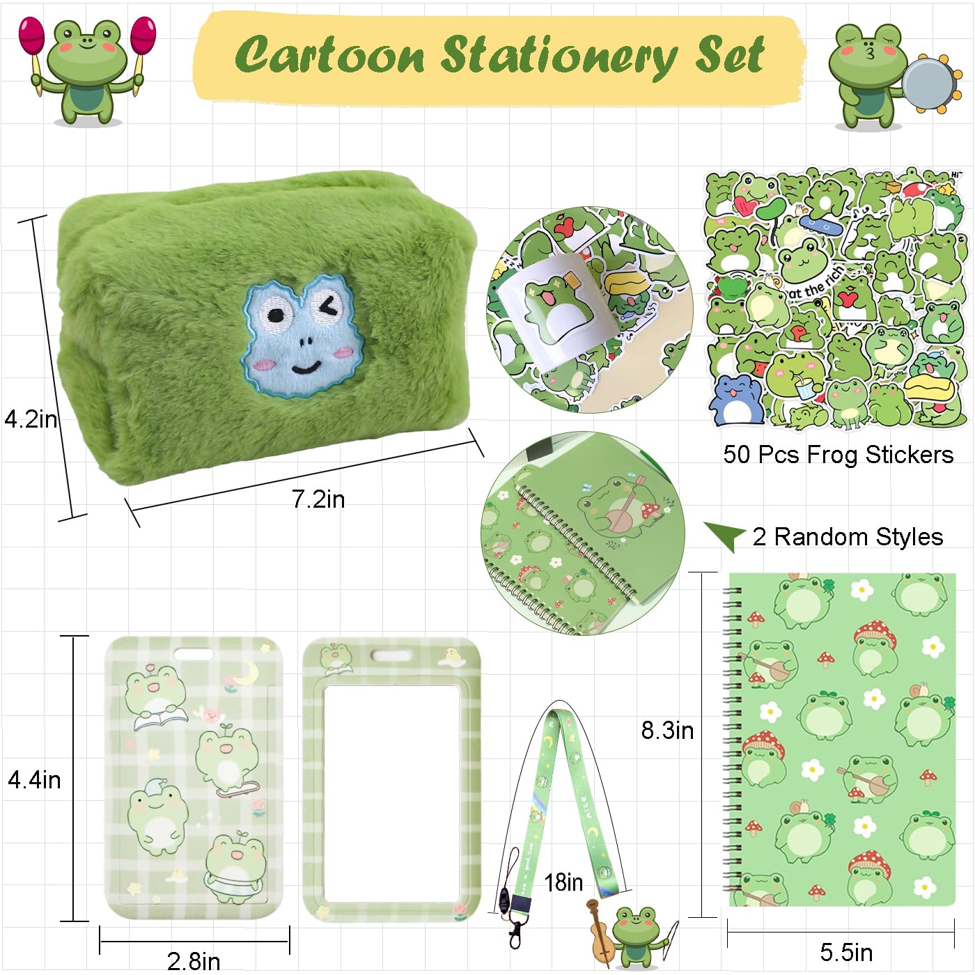 400Pcs Cute Frog Stationery Set, Kawaii Office Supplies Includes Fun Pencil Case Gel Ink Pens, Cartoon Sticky Notes Mini Notebooks Stickers Card Case As Bulk Party Gifts(Frog)