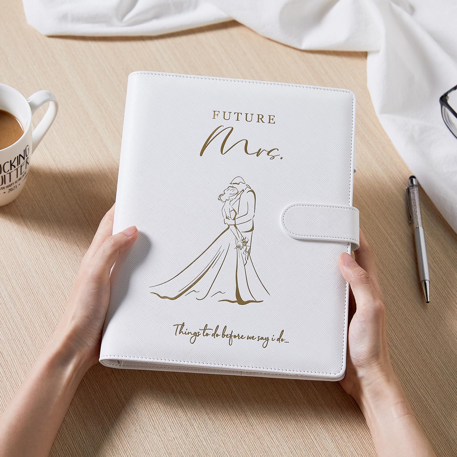 AW BRIDAL Future Mrs Wedding Planning Book and Organizer Gift Set, Destination Wedding Planners, White Proposal Planner Gift for Bride to Be and Engaged Couple, Cool Engagement Gifts for Her