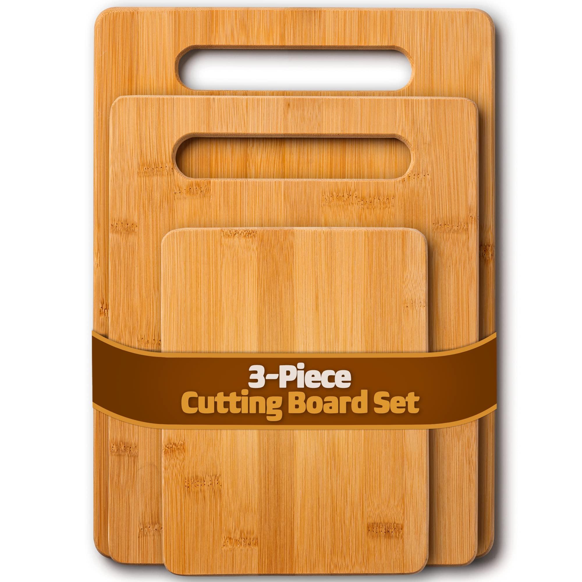 Cutting Board Set - 3 Piece Bamboo Cutting Boards, Wooden Cutting Board for Kitchen, Non Toxic Chopping Board for Food Prep, Serving, Meal Prep, Carving Meat, Fruits, Vegetables, Bread, Cheese, Snacks
