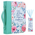 Faithful Hers Bible Covers Case for Women Leather Large Study Bible Carrying Cases Holder 11"x8.2"x2.2" Floral Bible Carrier Tote Bags with Handles Pockets Christian Bible Accessories Gifts