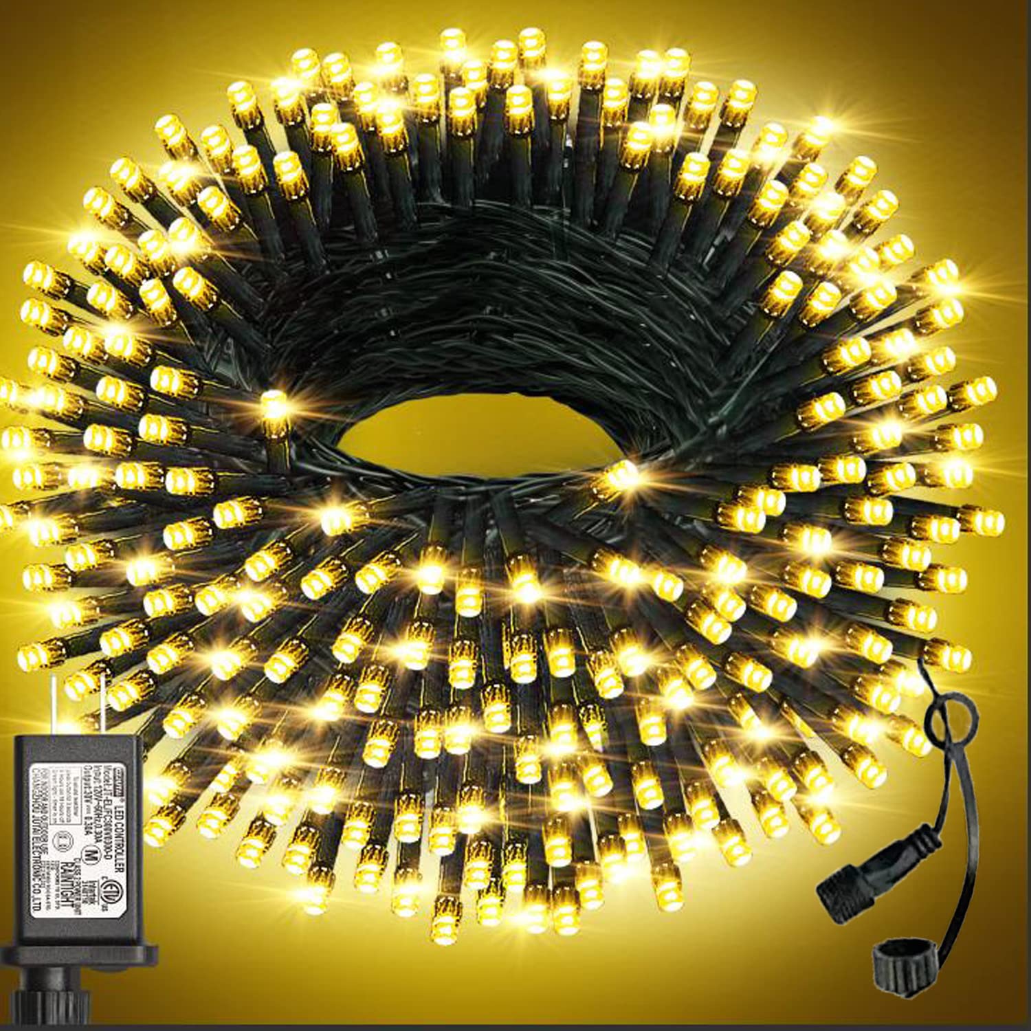 Haili 105FT 300 LED Christmas Lights Outdoor, Plug in 8 Mode String Lights for Christmas Tree, Party, Patio, House Decoration(Warm White)