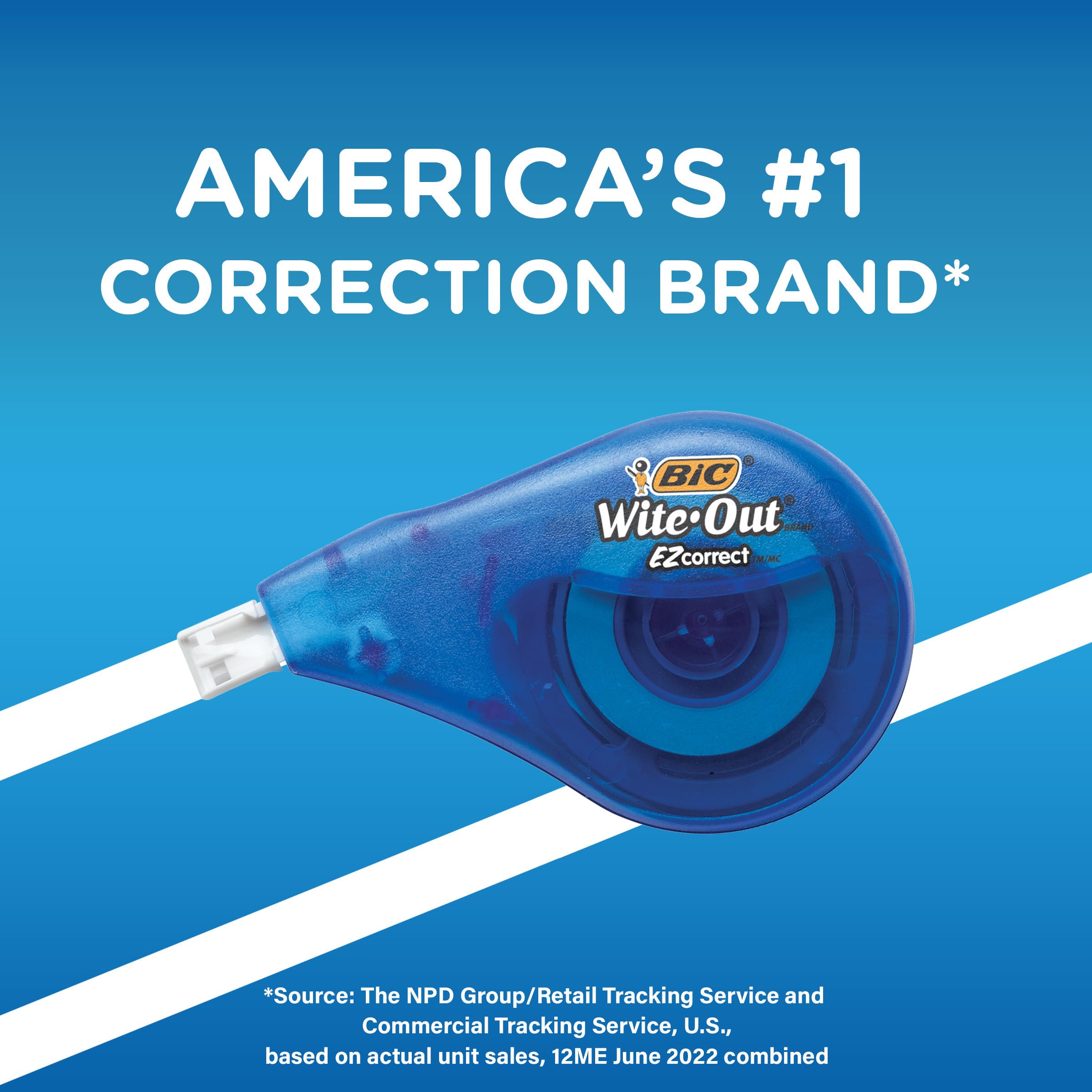 BIC Wite-Out EZ Correct Correction Tape, White, No Dry Time, Tear Resistant Tape, 10-Count