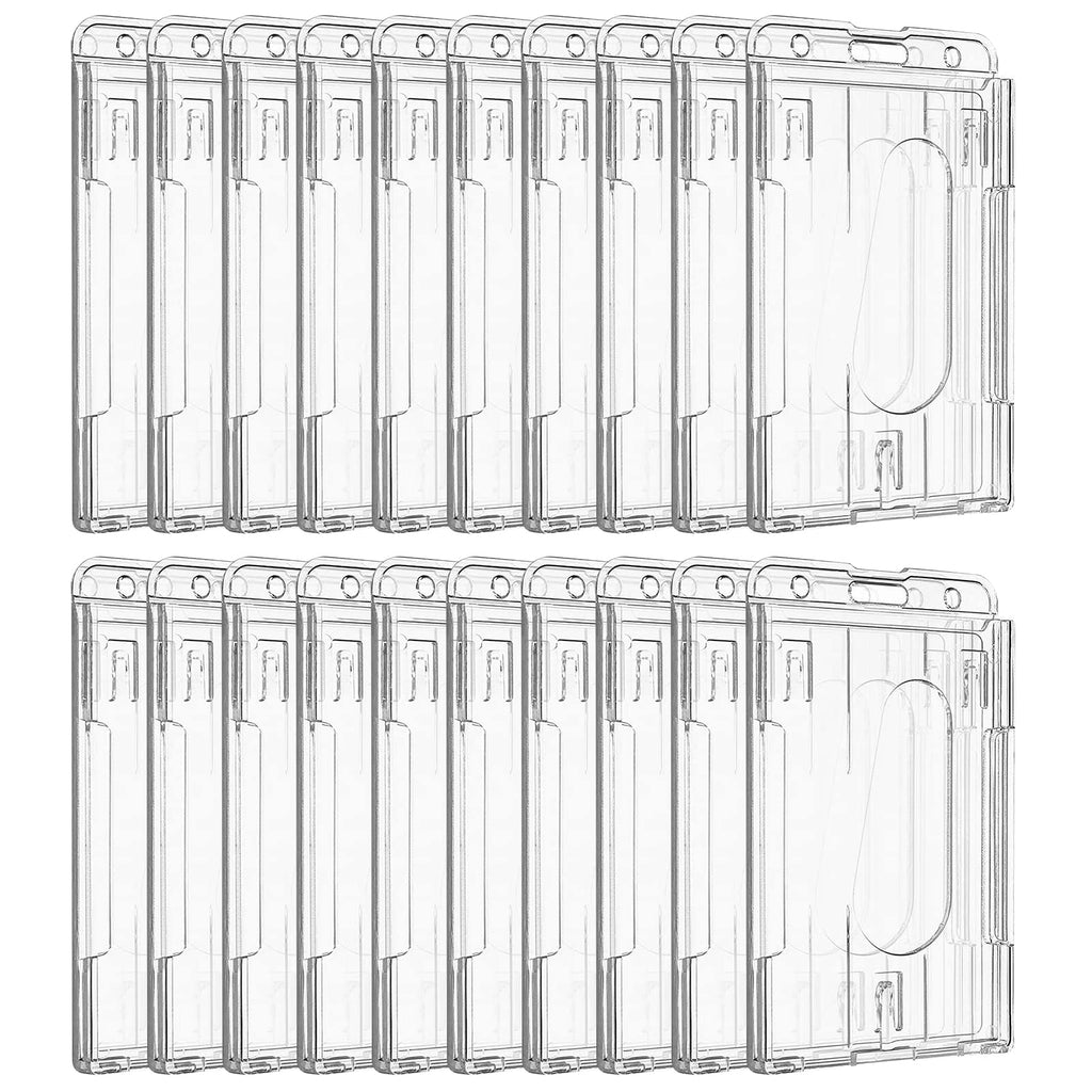 Pawfly 20 Pack Vertical 2-Card Badge Holder with Thumb Slot Hard Transparent PC Case Protector for Office School IDs Credit Cards Driver’s Licenses and Passes