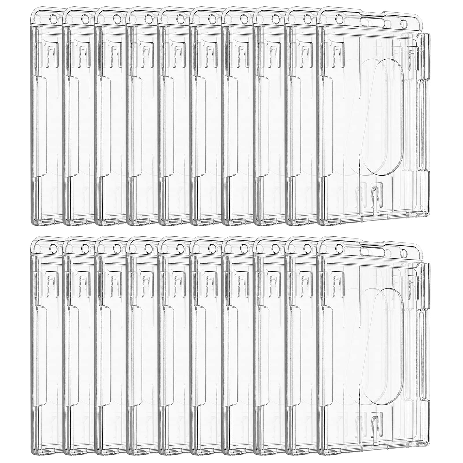 Pawfly 20 Pack Vertical 2-Card Badge Holder with Thumb Slot Hard Transparent PC Case Protector for Office School IDs Credit Cards Driver’s Licenses and Passes