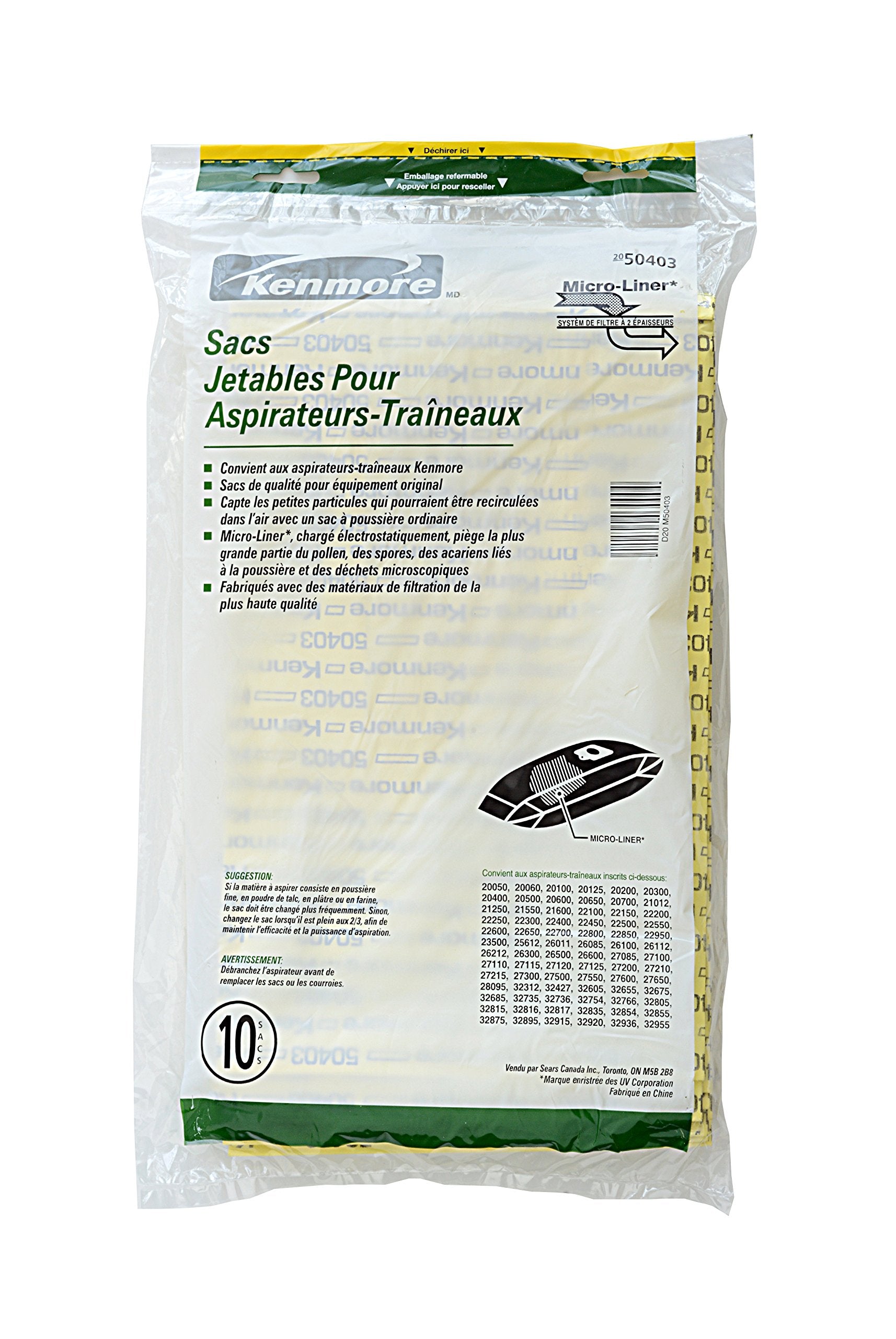 Kenmore Disposable Canister Vacuum Cleaner Bags 50403, 10-count