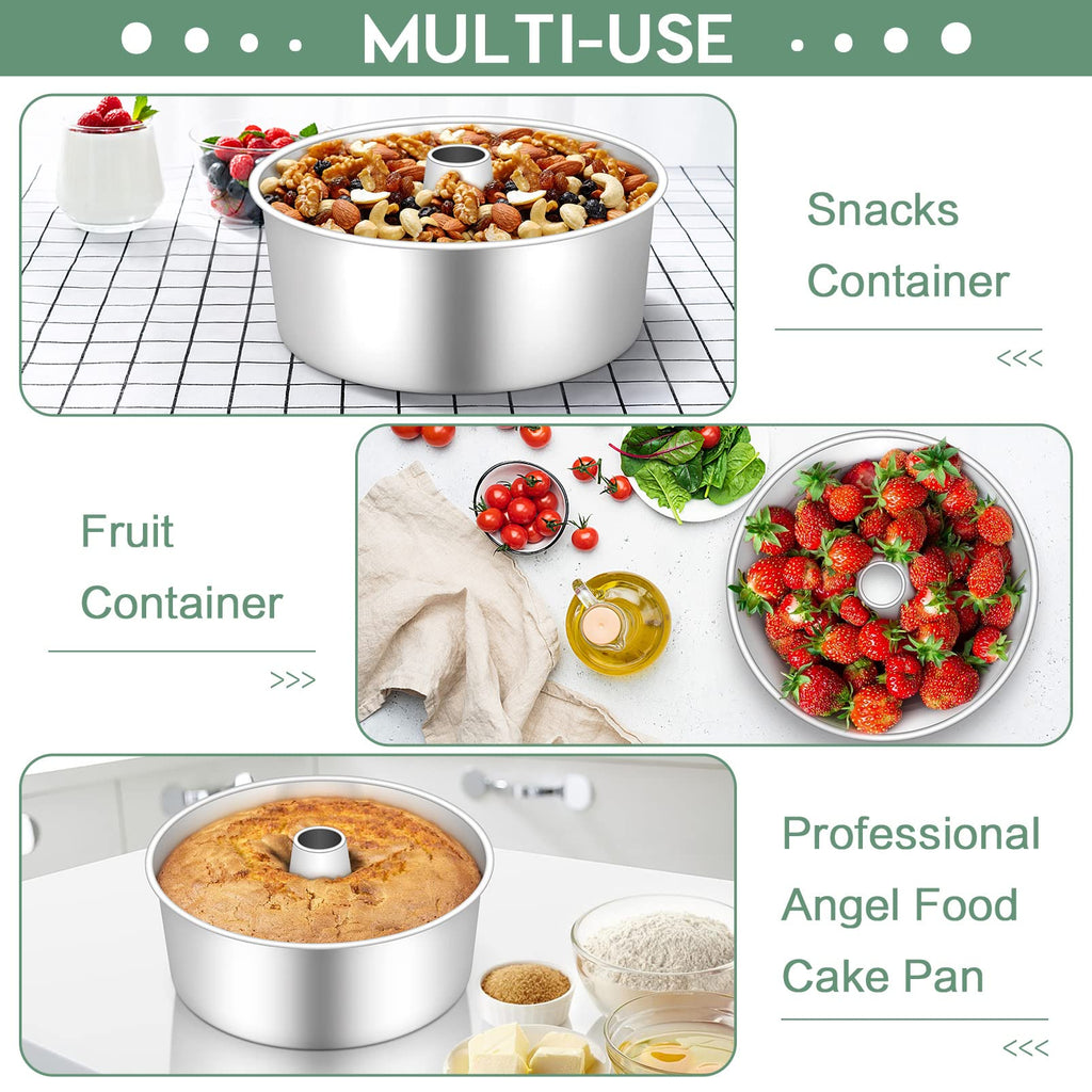 TeamFar 10inch Angel Food Cake Pan, Stainless Steel Pound Cake Pan with Tube, Hollow for Home/Kitchen Baking, Healthy & Non-Toxic, Durable & One-Piece, Mirror Finish & Dishwasher Safe, Silver