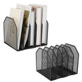 RUITENG 2 Pack Mesh File Sorter Organizer for Desktop, 5-Section Black Metal Vertical Desk File Organizer, Adjustable Upright Bookshelf File Holder Stand for Office Home Classroom Documents Books