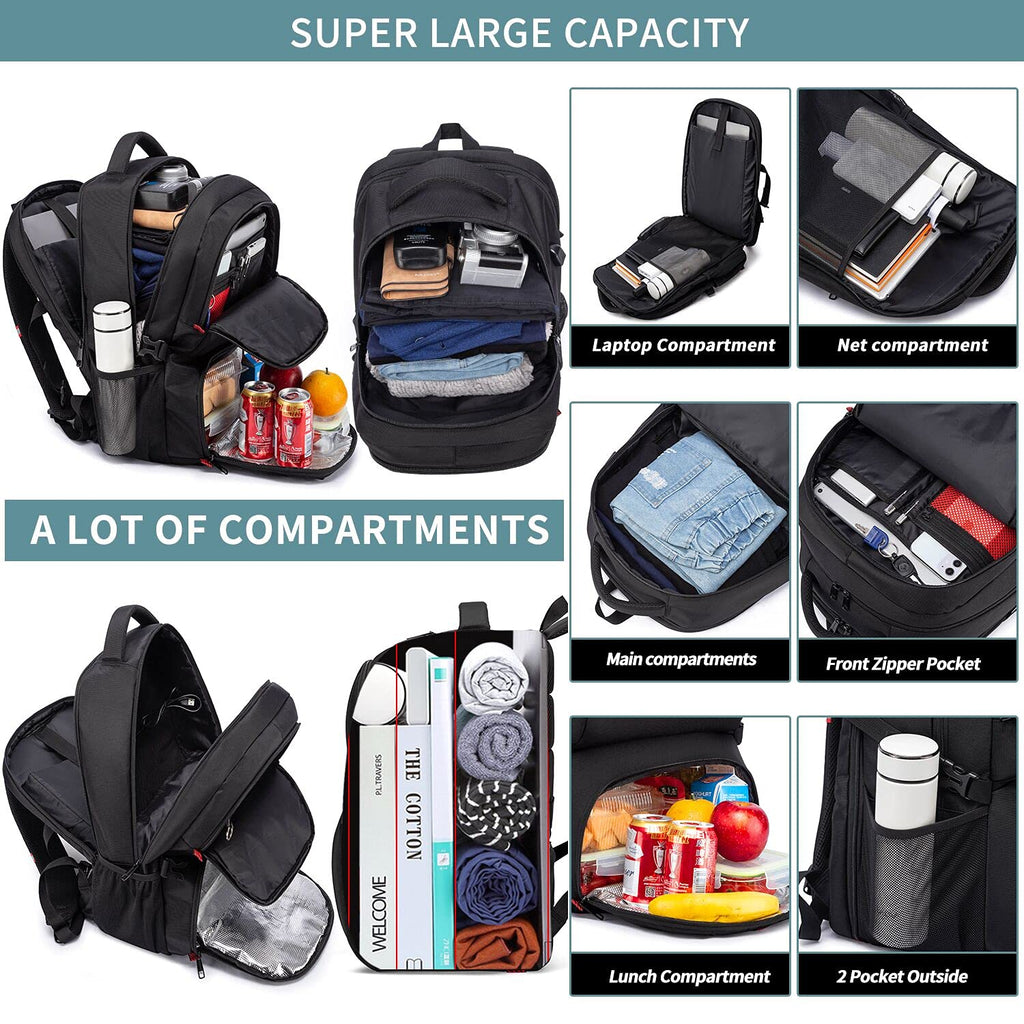 Extra Large Travel Laptop Backpack 50L,Lunch Backpack Business Work Backpack for Men Women with USB Charging Port,Water Resistant TSA Friendly Big 17.3 inch Computer Bag College School Bookbags Black