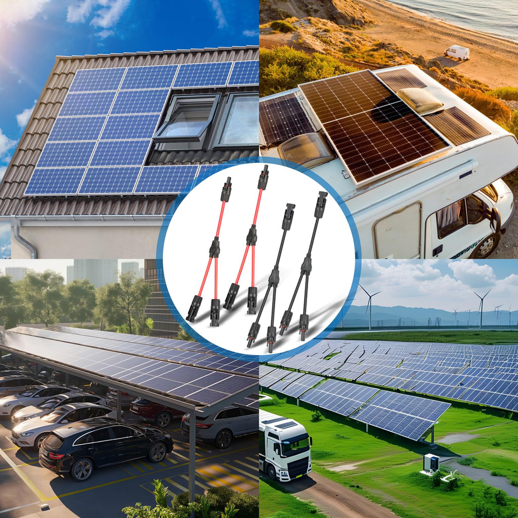 2 Pairs Solar Connectors Y Branch Parallel Adapter 10AWG 20A Y-Branch Wire Plug Tool Kit for Solar Panel(M/FF+F/MM)