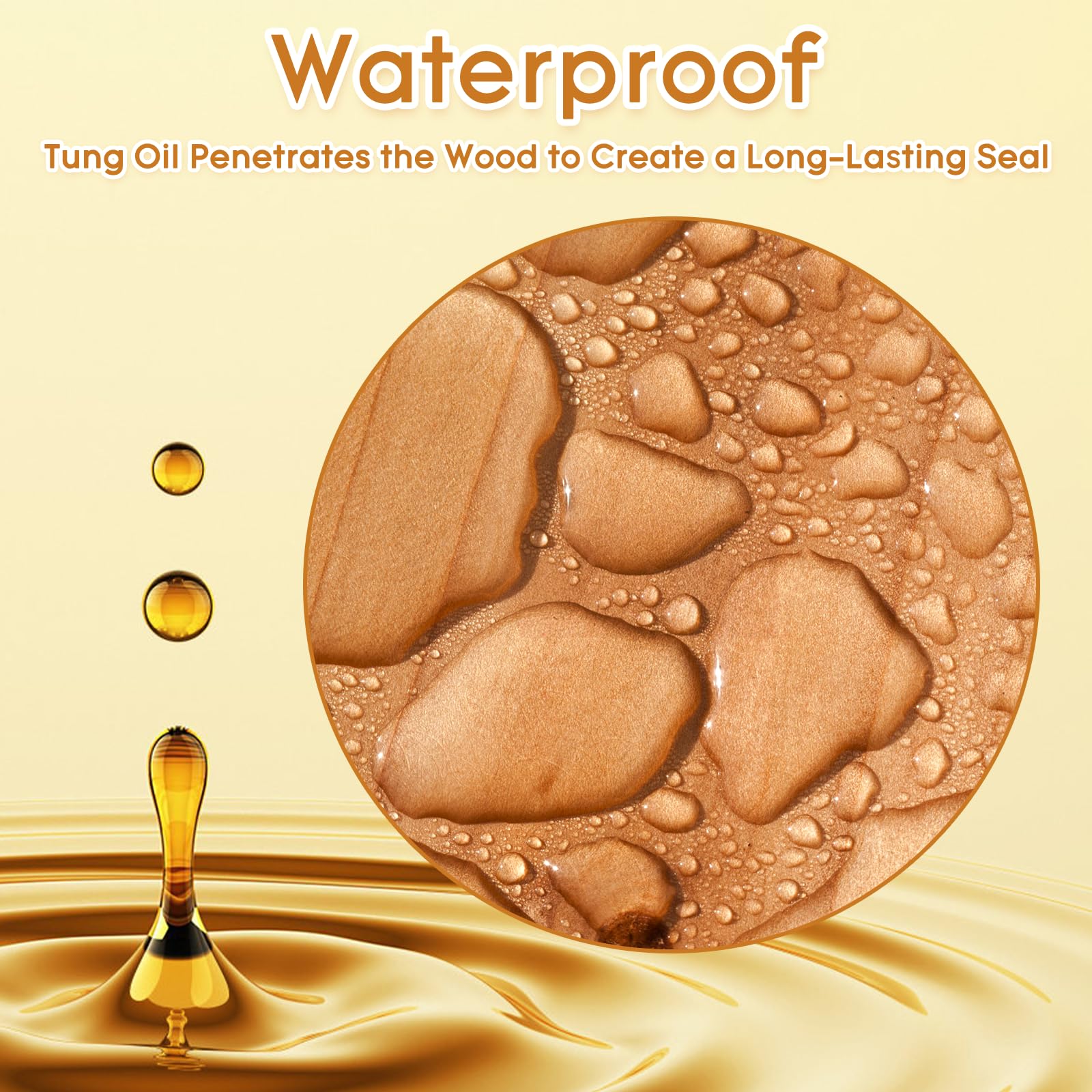 10 OZ Pure Tung Oil for Wood Outdoor/Indoor, Food Grade Sealer, Tung Oil Finish, Waterproof WoodOil for Furniture, Cutting Board, Teak, Floor — Food Safe, Indoor Use