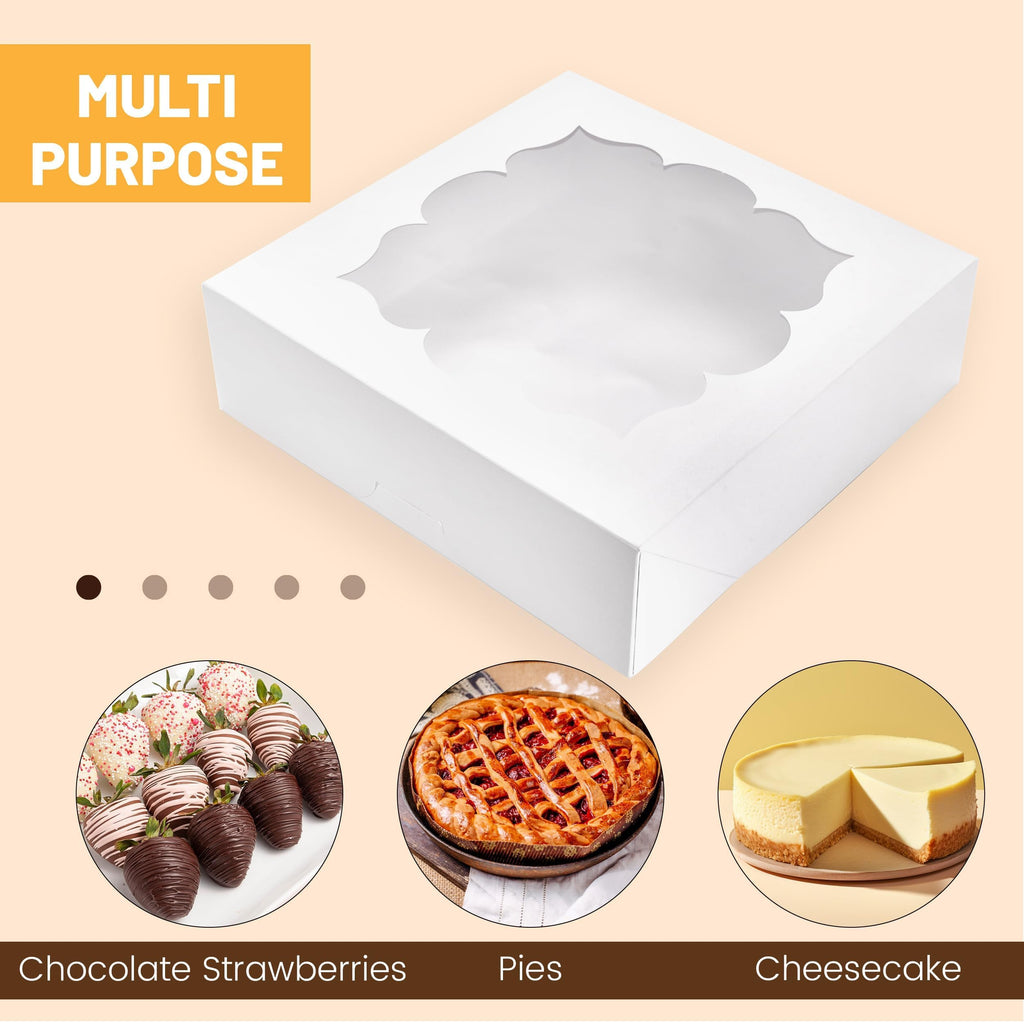 NPLUX 20 Pack Pie Boxes 10x10x3inch Bakery Boxes with Window Pastry Box for Pies,Cheesecake and Chocolate Strawberries (White)