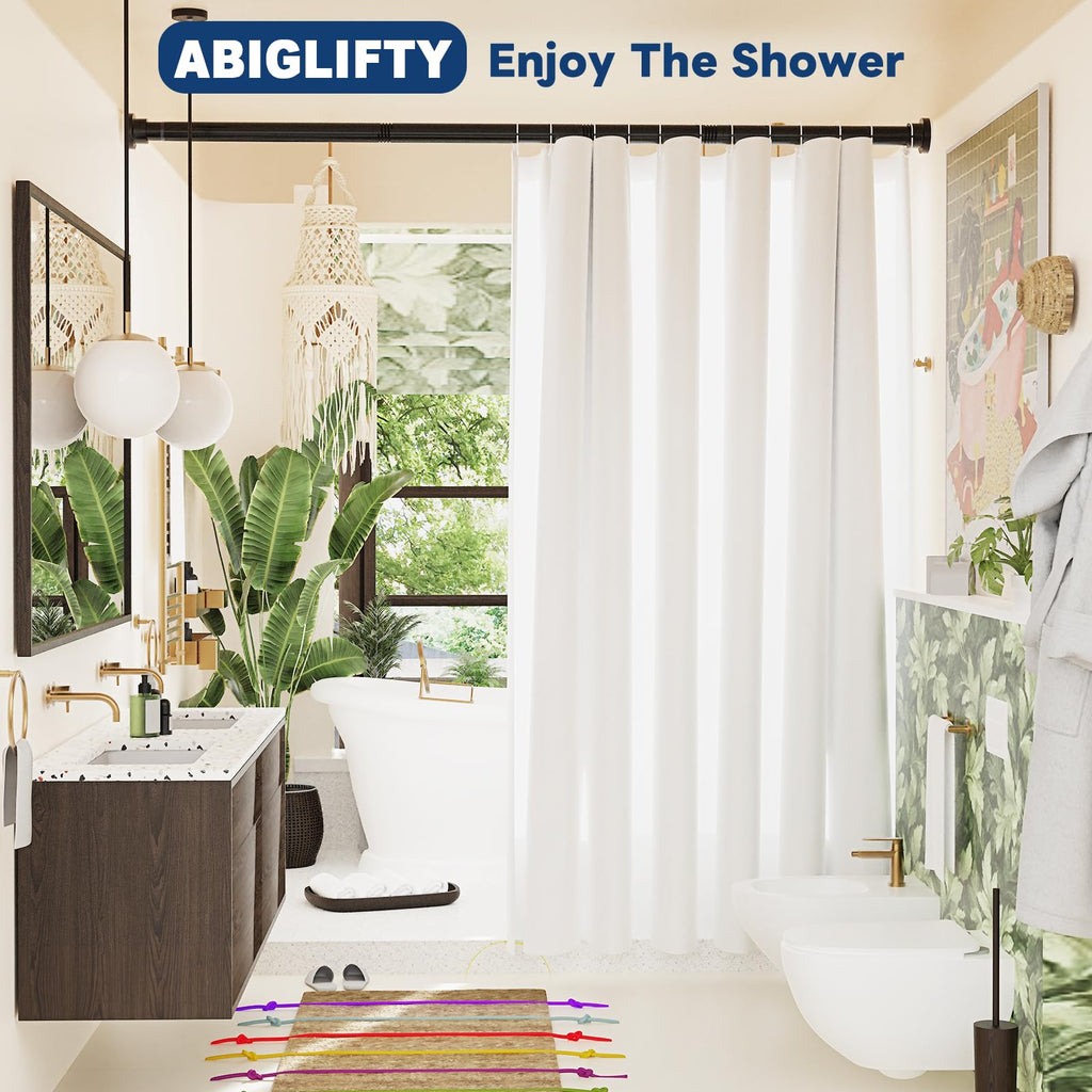 Abiglifty Black Shower Curtain Rod 30~85 Inches, Adjustable Spring Tension Stainless Steel Telescoping Shower Curtain Rods, Non Slip, No Drilling, Sturdy and Durable