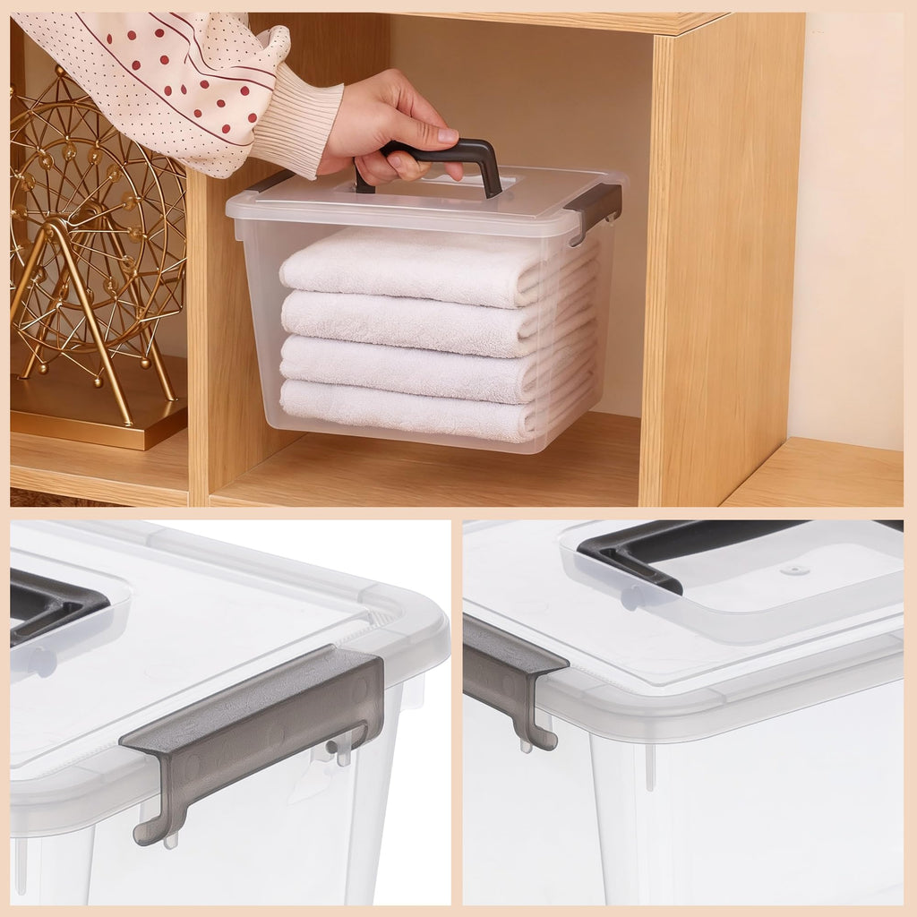 Citylife 6 Packs 5.3QT. Plastic Storage Bins with Latching Lids Clear Storage Box with handle Stackable Stoage Containers for Organizing Toys, Crafts, Tools