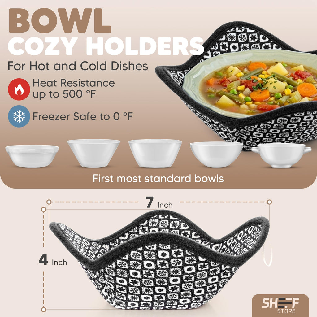 Microwave Bowl Cozy Huggers Set of 4 – Durable and Reliable – for Hot and Cold Bowls, Plates and Dishes Bowl Holder for Microwave – Bowl Cozies Ideal Household Gift by Sheff Store