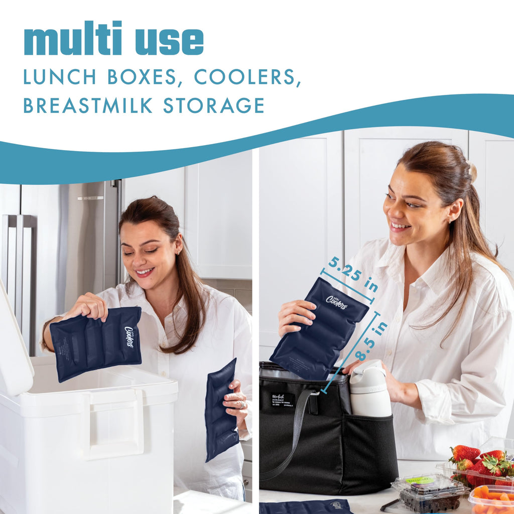 Cool Coolers 2 Pack Soft Ice Packs for Cooler, Flexible Stretch Nylon, Lunch Box Ice Packs, Ice Packs for Lunch Boxes, Large Reusable Freezer Packs, by Fit & Fresh, Midnight Blue