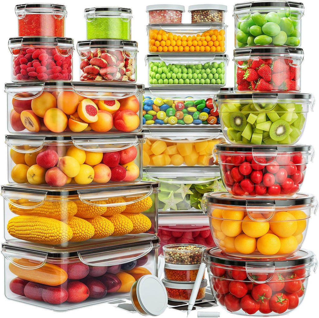 52 PCS Food Storage Containers with Lids Airtight (26 Lids & 26 Containers)-Plastic Leakproof Meal-Prep Container for Kitchen Storage Organization Microwave/Dishwasher Safe with Labels & Pen (26 pcs)