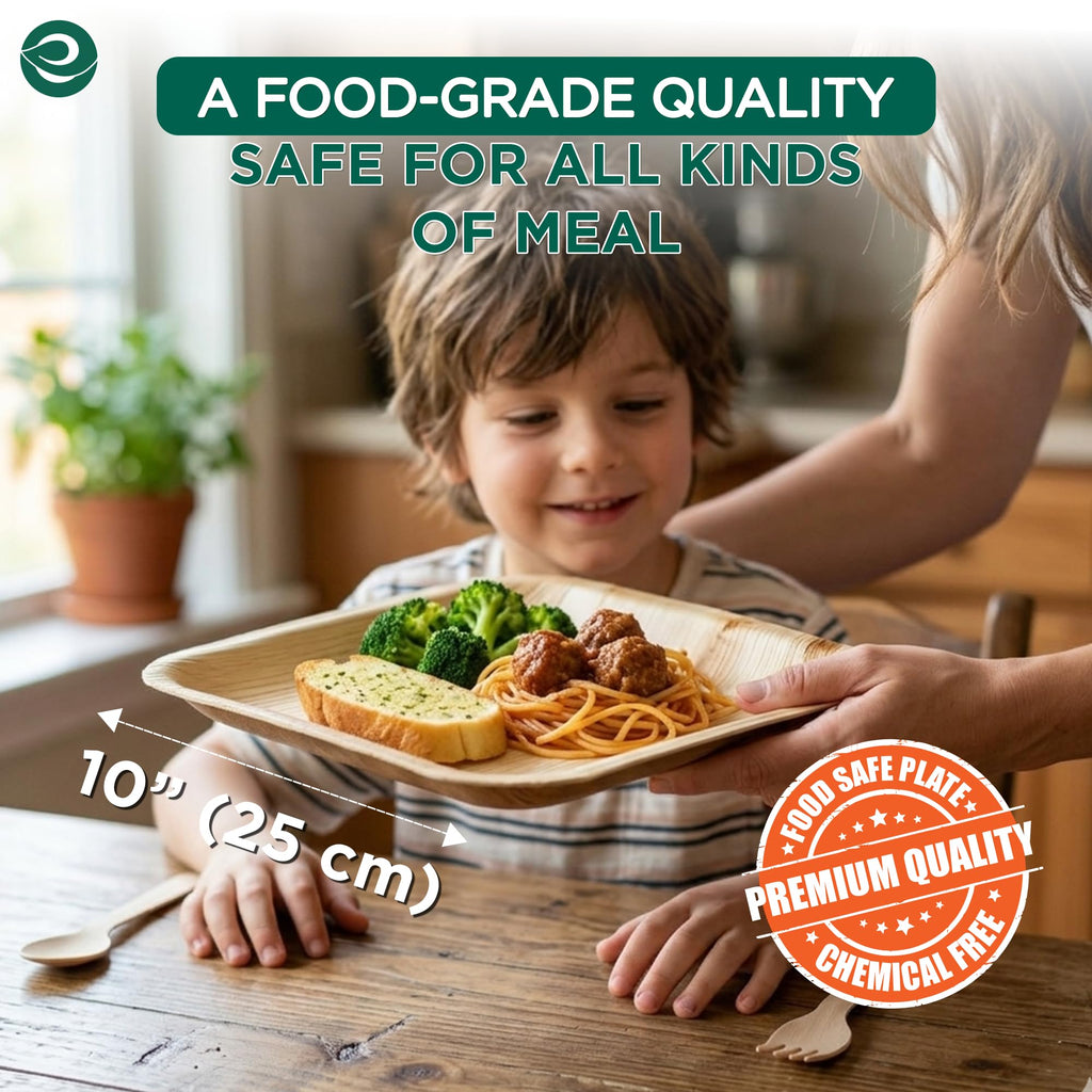 ECO SOUL 10 Inch Disposable Palm Leaf Plates [20 Pack] Premium Food-Safe Heavy Duty Compostable Bamboo Paper Plates for Lunch, Dinner, Birthday, Weddings, Party, Camping & Catering Events [Square]