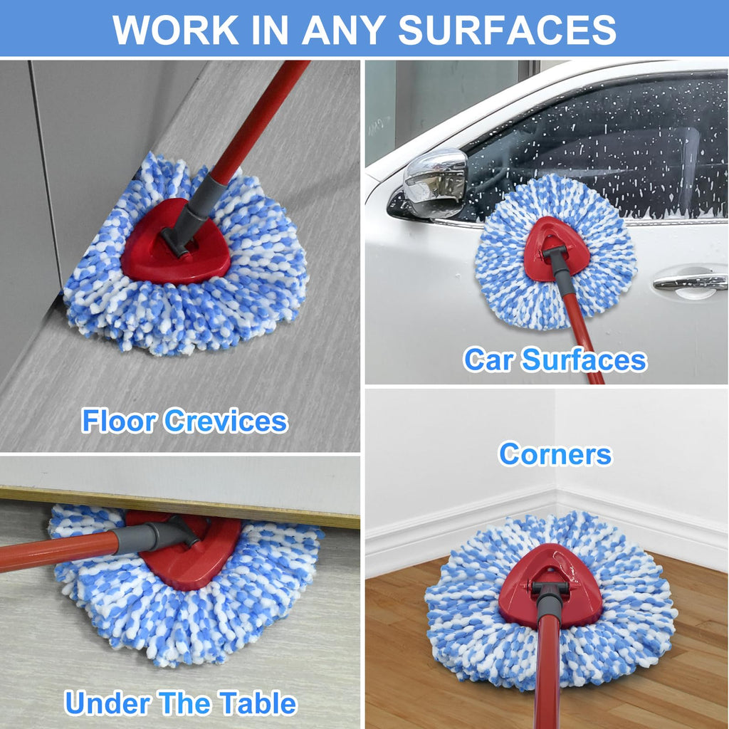 Spin Mop Replace Head, Mop Handle and Base Compatible with Vileda RinseClean 2-Tank System, 3 Mop Replacement Head, 4-Section Sturdy Iron 30-58in Mop Handle and 1 Triangle Mop Head Cover Combo Set