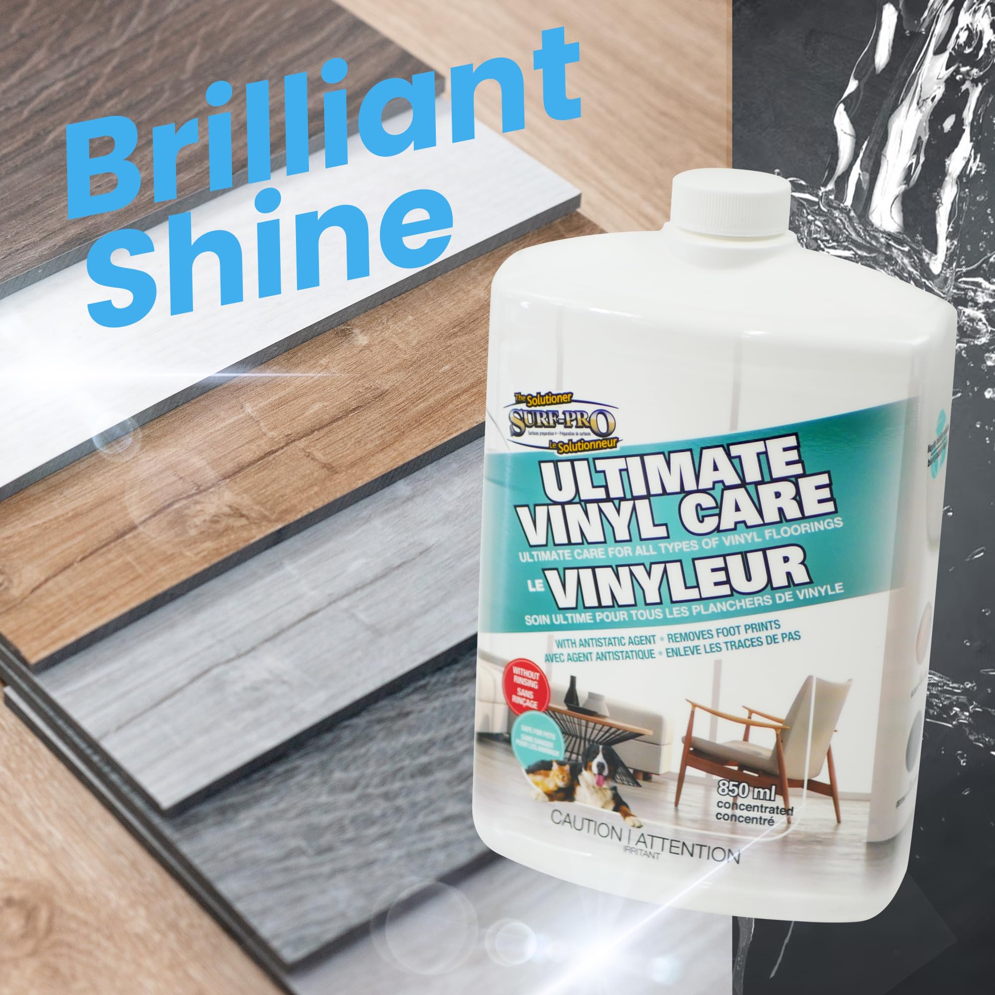 Surf-Pro Ultimate Vinyl Care Solution – 850ml | No-Rinse, Fast-Drying Solution for WPC, SPC & LVT | Subtle Scent | Concentrated | Made in Canada
