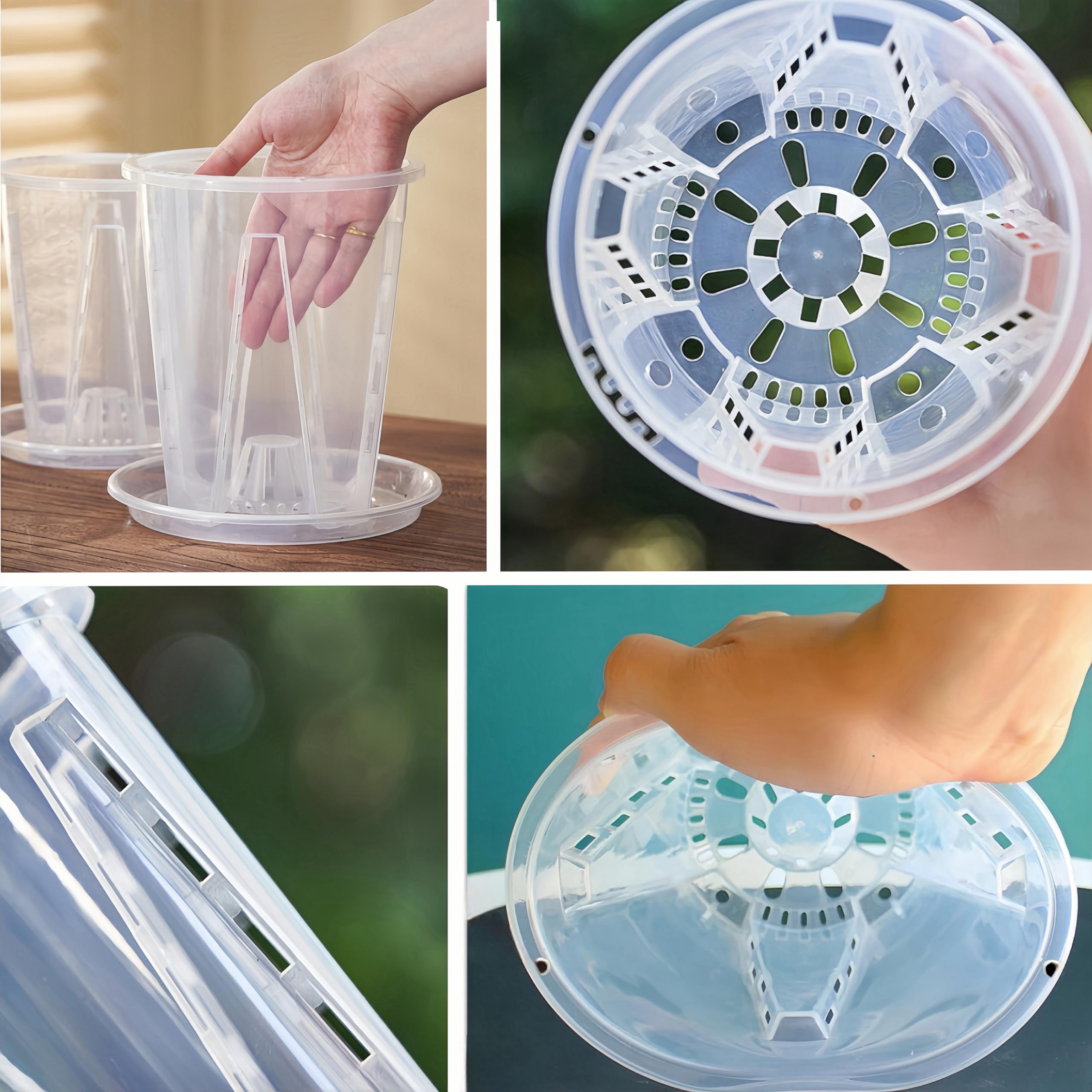 5 Pack Clear Plastic Orchid Pots with Holes and Saucers for Plants,5.5 x 6.5 in Thickened Transparent Pot,Breathable Slotted Orchids Planter Hard Flower Pots Nursery Pots, Houseplant