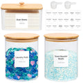 Glass Laundry Pods Container & Acrylic Dryer Sheet Holder with Bamboo Lids, Scoops & Labels | Premium Laundry Room Organization and Storage for Detergent Pods, Powder, Dryer Balls & Beads