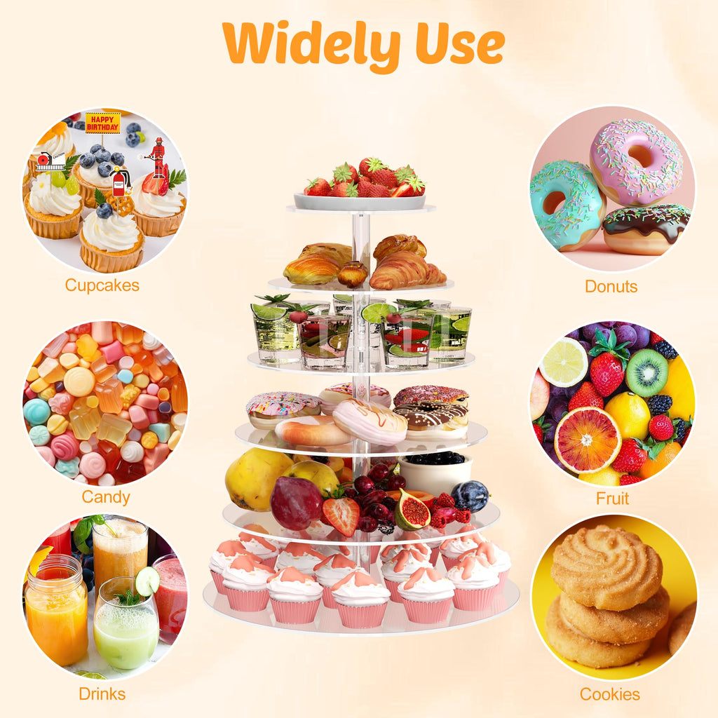 6 Tier Large Acrylic Square Cupcake Stand, Clear Wedding Cupcake Tower Stand, Cupcake Tier Stands for Dessert Table, Tiered Cupcake Holder Stand, Cupcake Display Stand for Birthday Party