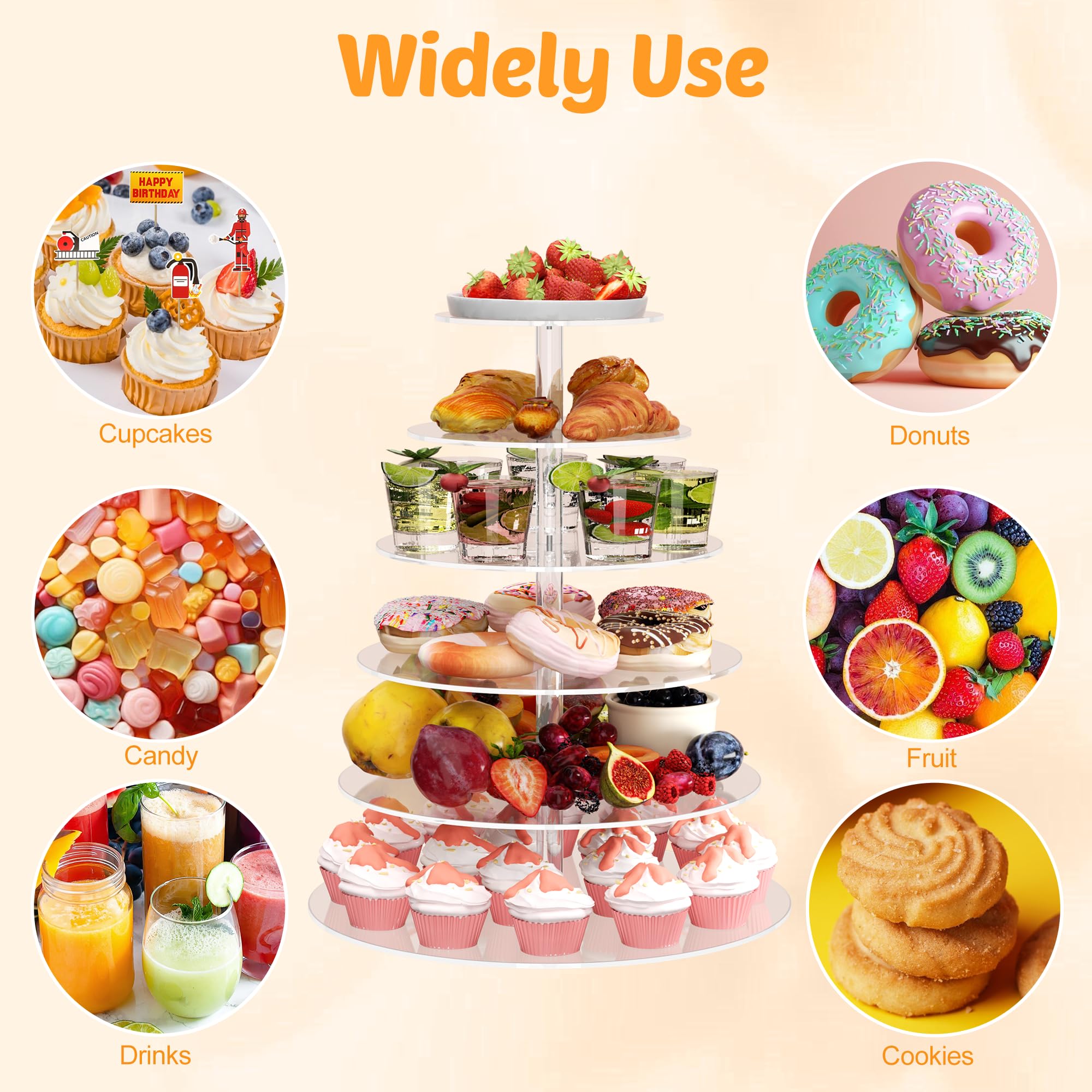 6 Tier Large Acrylic Square Cupcake Stand, Clear Wedding Cupcake Tower Stand, Cupcake Tier Stands for Dessert Table, Tiered Cupcake Holder Stand, Cupcake Display Stand for Birthday Party