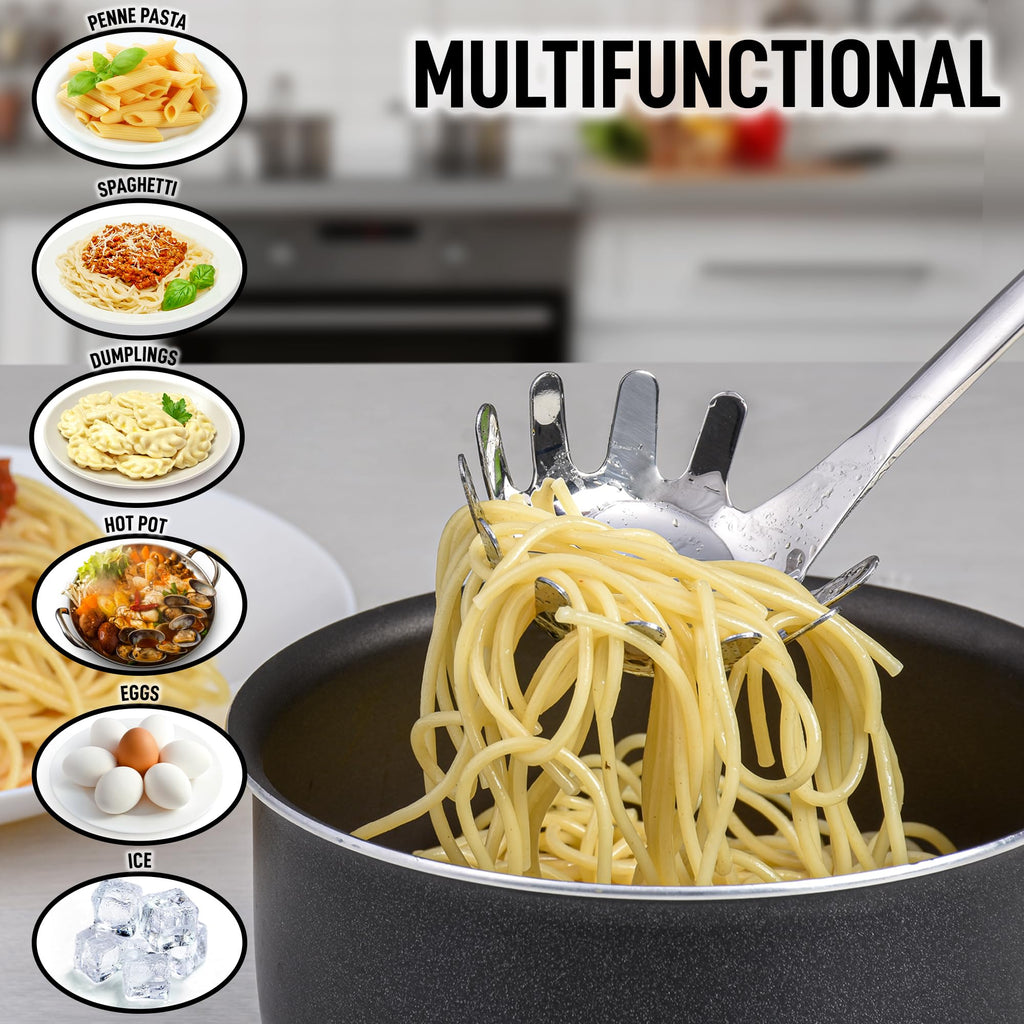 Zulay Kitchen Pasta Server - Durable Food Grade Stainless Steel Pasta Spoon Server with Ergonomic Handle & Heat Resistant Design - Kitchen Spaghetti Server Fork for Noodles, Pasta, & More (12 inch)