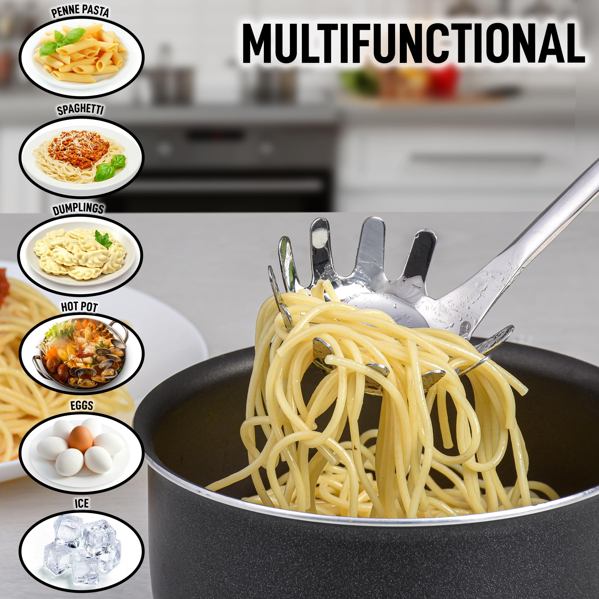 Zulay Kitchen Pasta Server - Durable Food Grade Stainless Steel Pasta Spoon Server with Ergonomic Handle & Heat Resistant Design - Kitchen Spaghetti Server Fork for Noodles, Pasta, & More (12 inch)