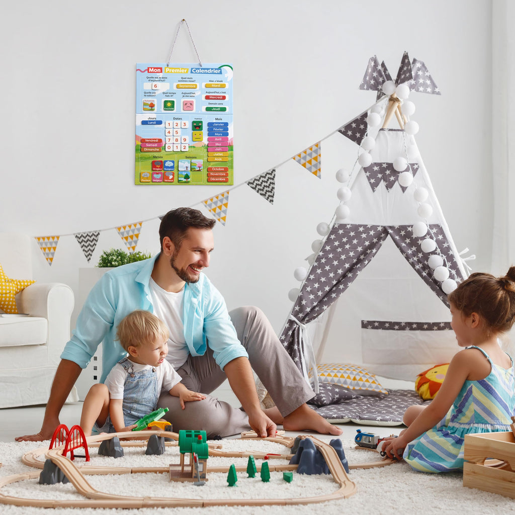 Chuckle - French Magnetic Calendar for Kids with Seasons, Dates, and Weather (40x32 cm) Classroom Wall Calendar, Fun Early Learning First Calendar for Children Aged 4 to 10 & Preschool