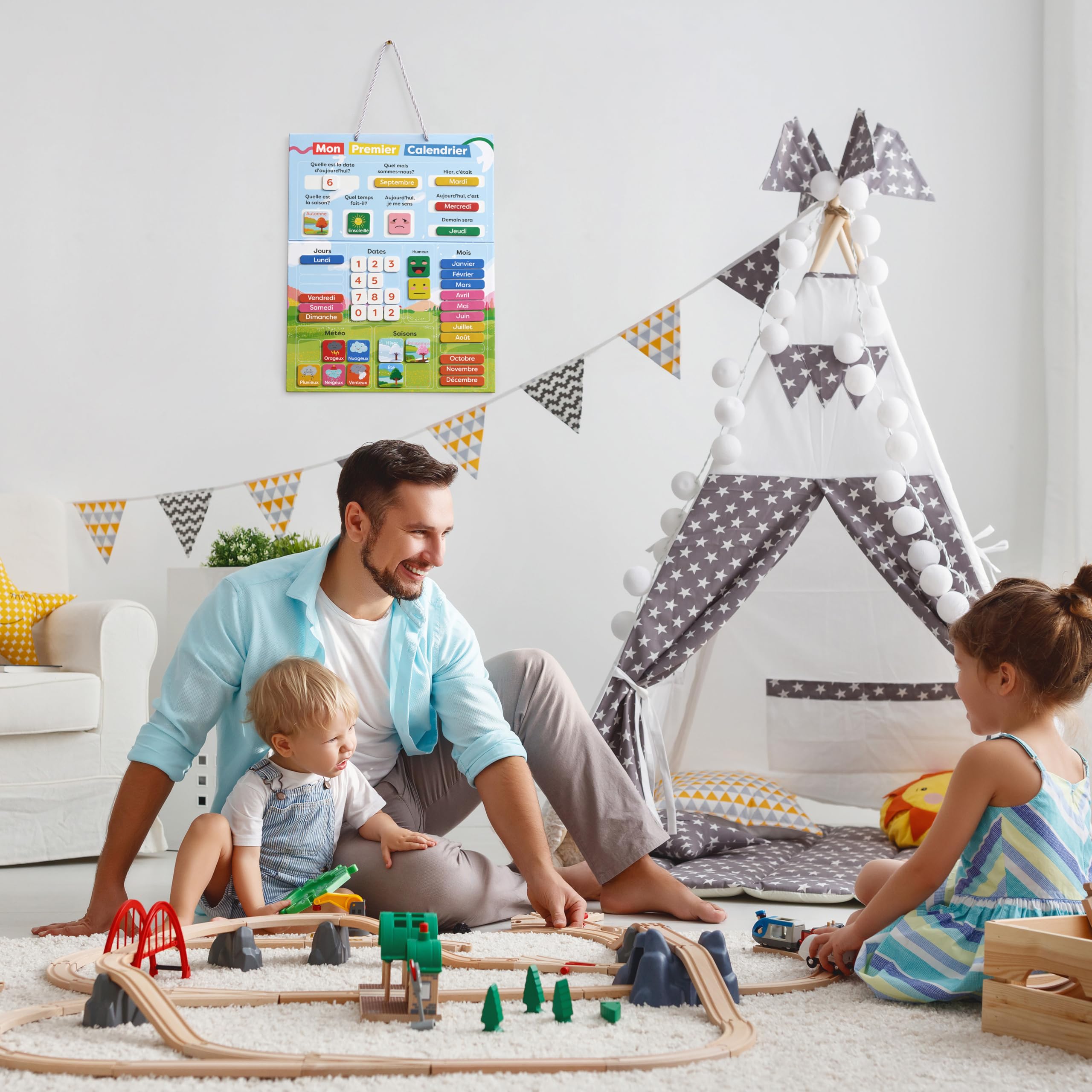 Chuckle - French Magnetic Calendar for Kids with Seasons, Dates, and Weather (40x32 cm) Classroom Wall Calendar, Fun Early Learning First Calendar for Children Aged 4 to 10 & Preschool