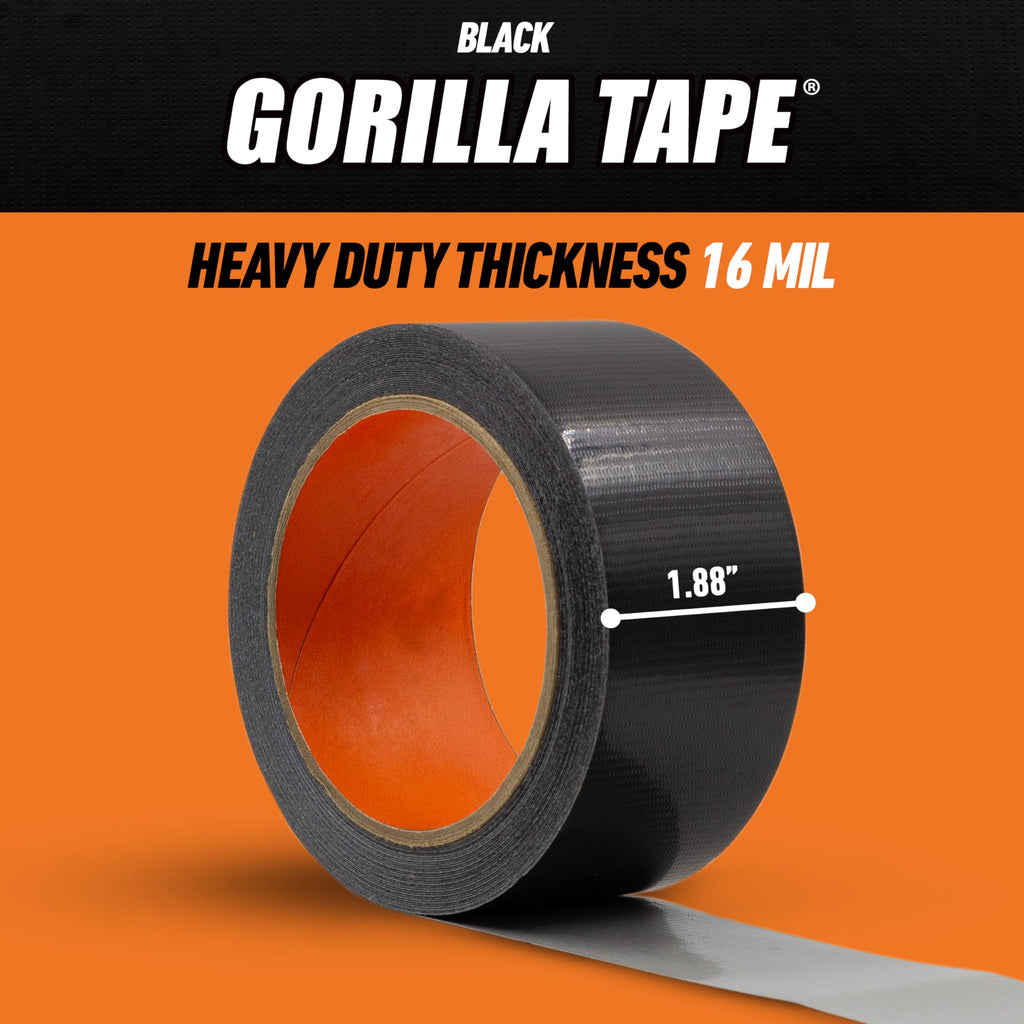 Gorilla Tape, Duct, Utility, Triple Layer Strength, Indoor & Outdoor, Weather Resistant Shell, 1.88 in x 10 yd, Black, (Pack of 2)