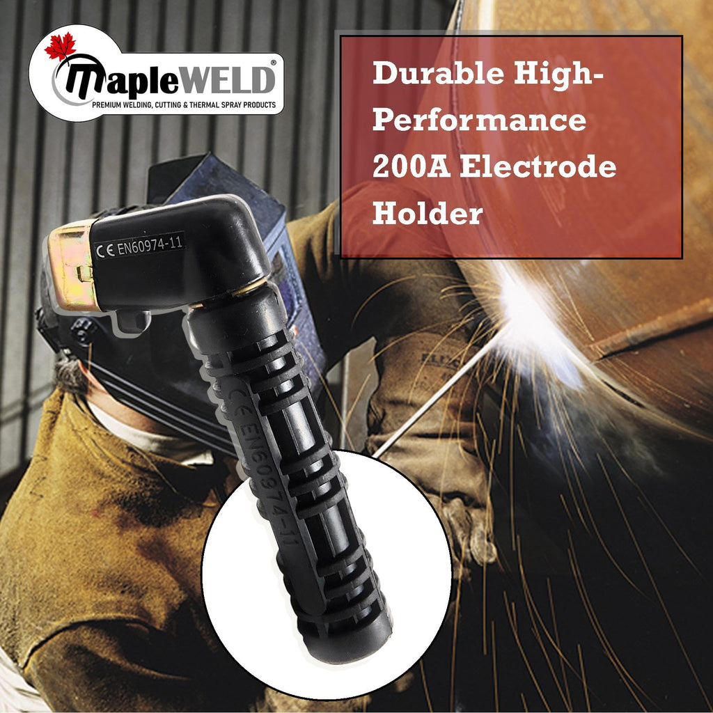MapleWeld Shortstub Electrode Holder for Stick SMAW Welding, 200A or 400A, Brass Clamp with Replaceable Head and Insulated Grip (200A Black Flexible)