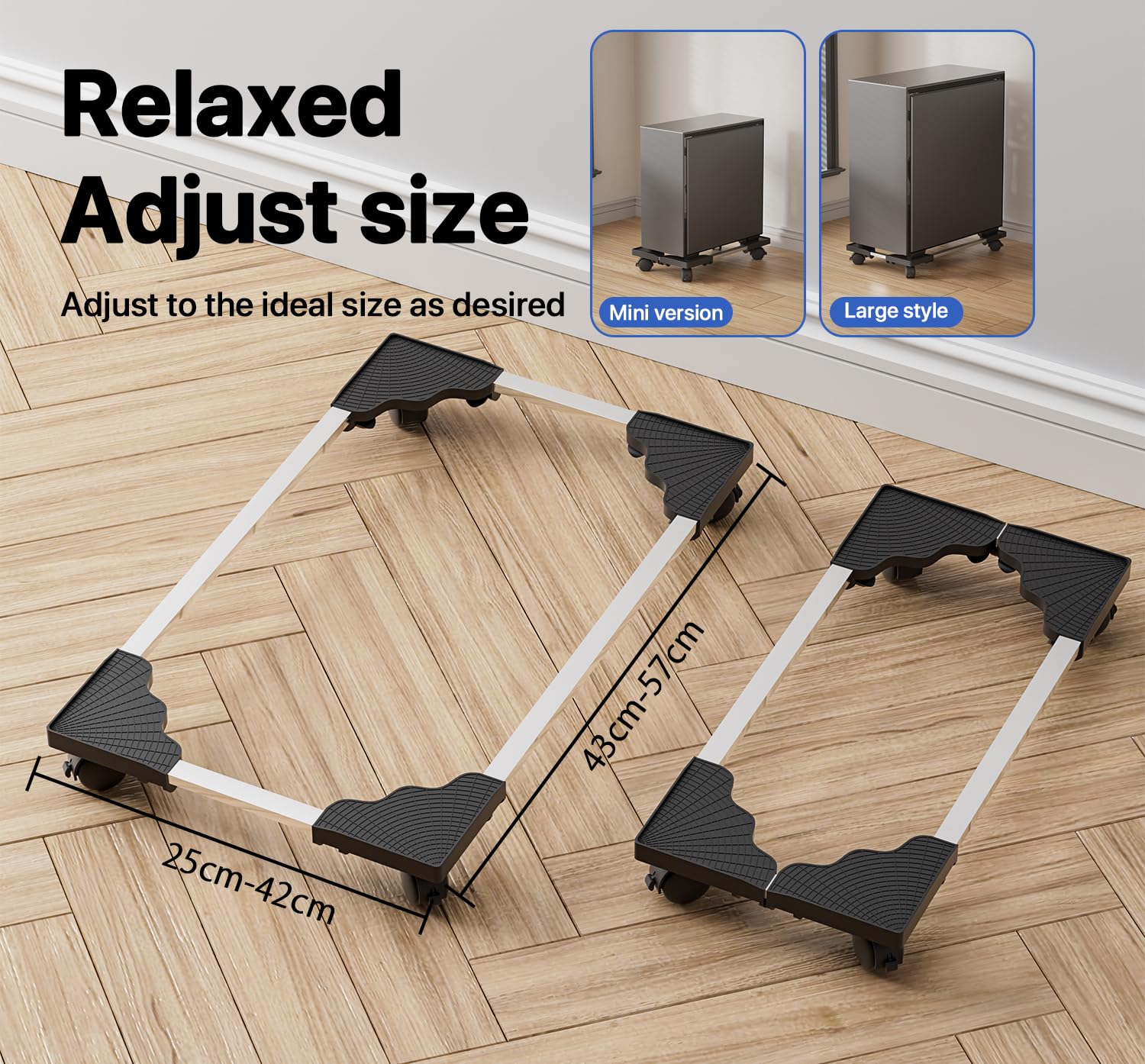 Computer Tower Stand Universal Adjustable Rolling PC Tower Stand with 4 Casters | Space-Saving Mobile CPU Fits Most Computer Cases Under Desk