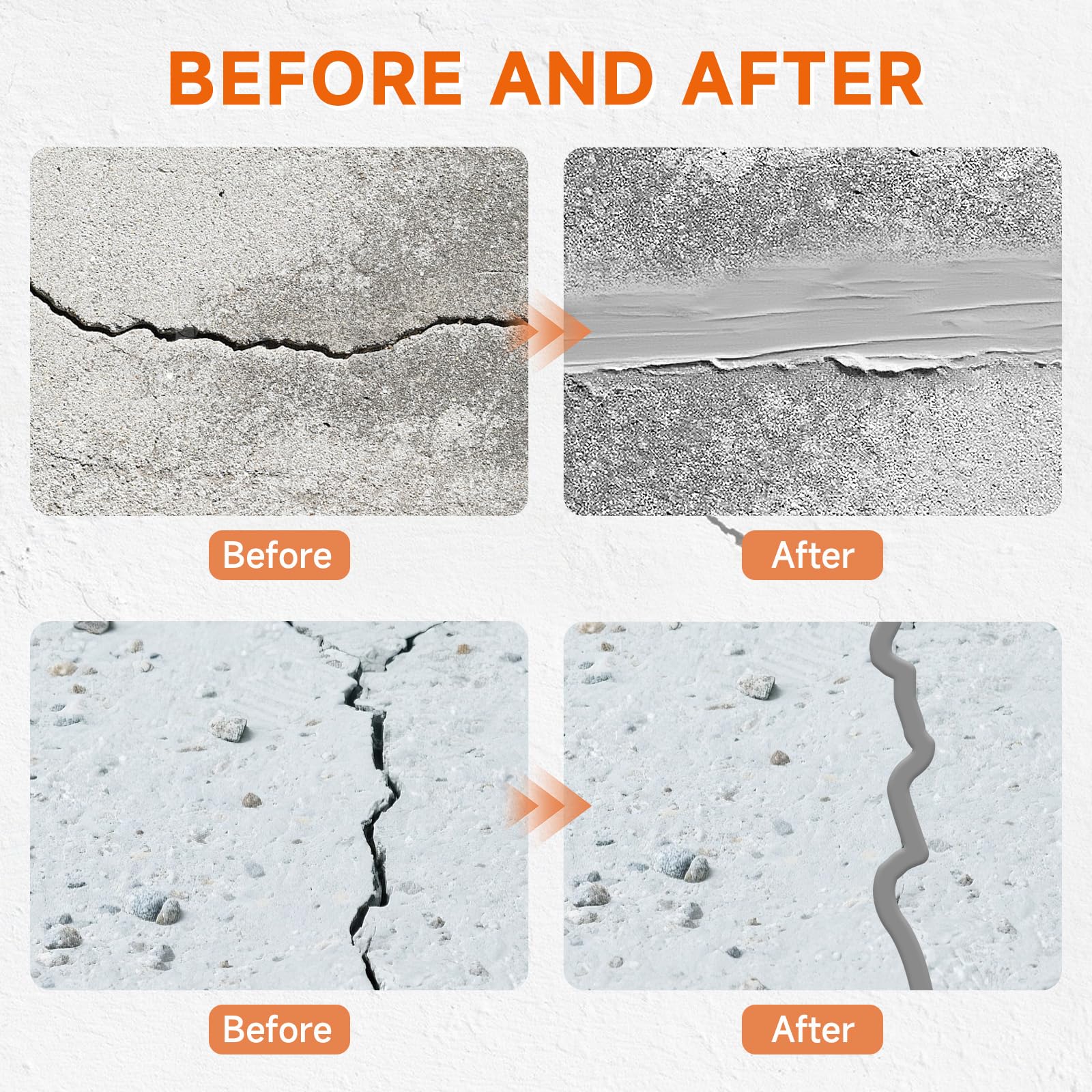 Mollor Concrete Crack Filler, Heavy-Duty Cement Crack Filler, Self Leveling Concrete Sealer for Driveway, Walkway, Patio, Waterproof Outdoor Caulking Glue, Grey, 8.8 Floz