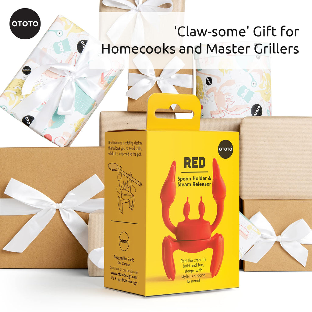 OTOTO Red The Crab Utensil Rest - Cooking Gifts, Spoon Rest Repose Cuillère - Heat-Resistant Steam Releaser, Non-Slip Spoon Holder, Chopstick Holder
