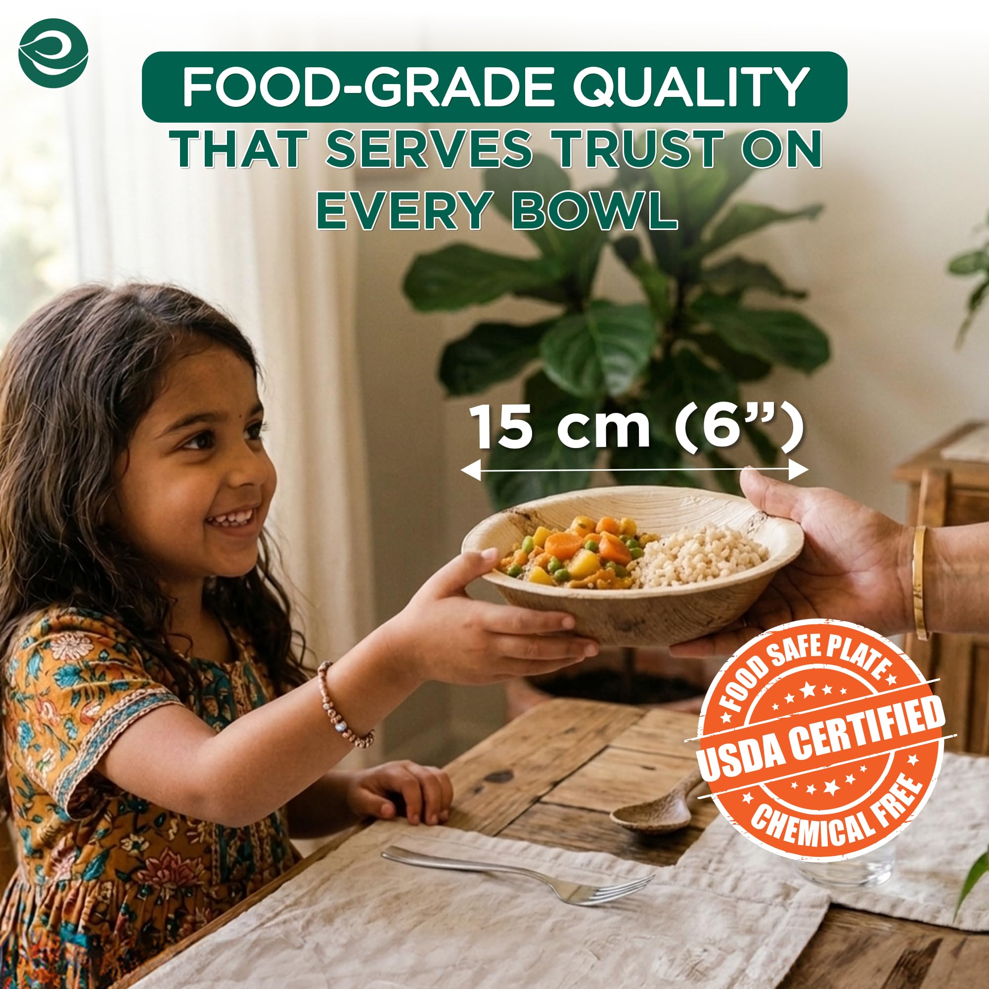 ECO SOUL 100% Compostable Large 6 Inch 16 Oz Palm Leaf Bowls [20-Pack] Disposable Dessert Bamboo Style I Heavy Duty Eco-Friendly Sturdy Bowl Biodegradable Eco