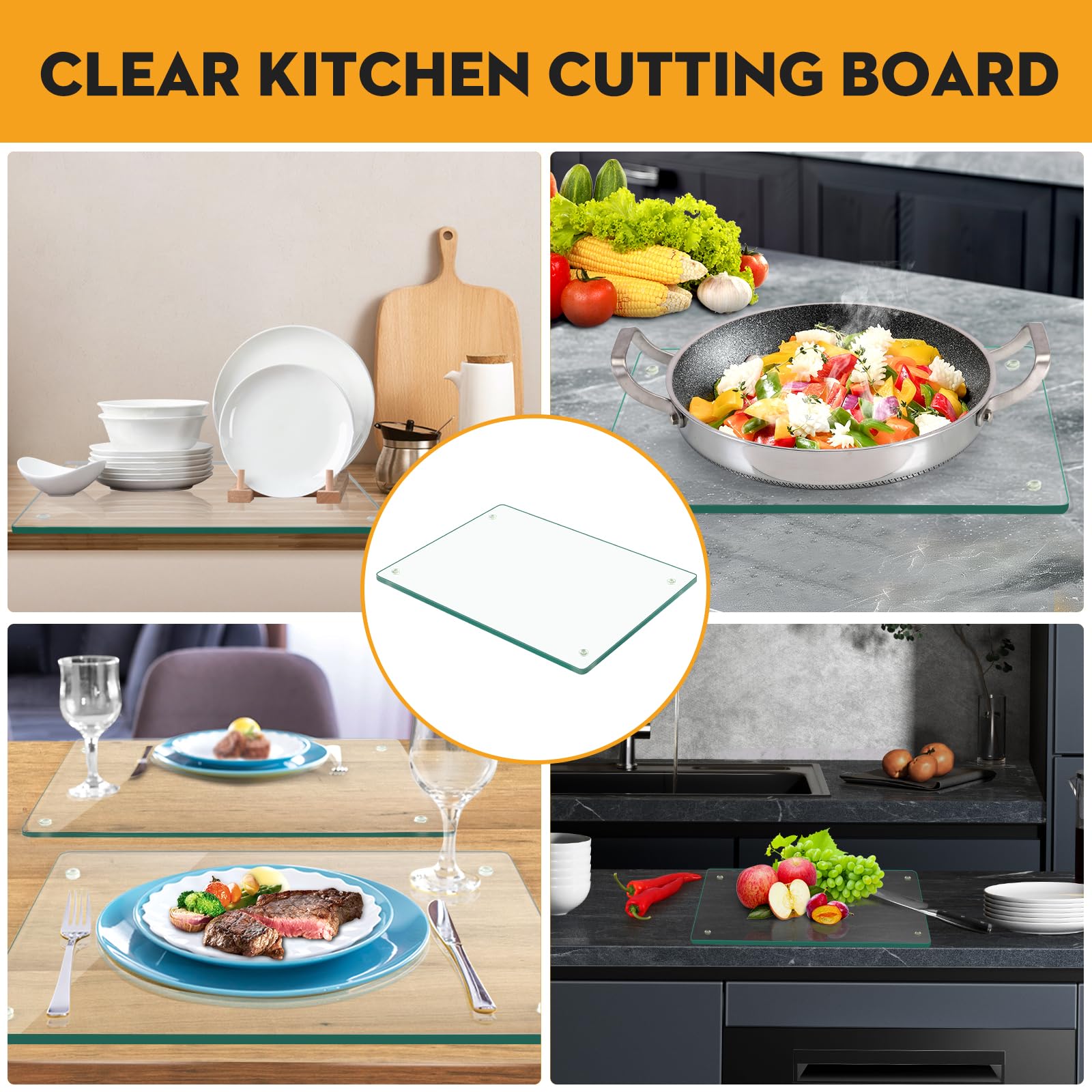 EVENLIVE®Tempered Glass Cutting Board for Kitchen，2 Pack of 16 x 12" Safe Hygienic Glass Worktop Savers，Clear Chopping Board Tray for Kitchen Countertop, Shatter-Resistant, Heat-Resistant,Easy-Clean