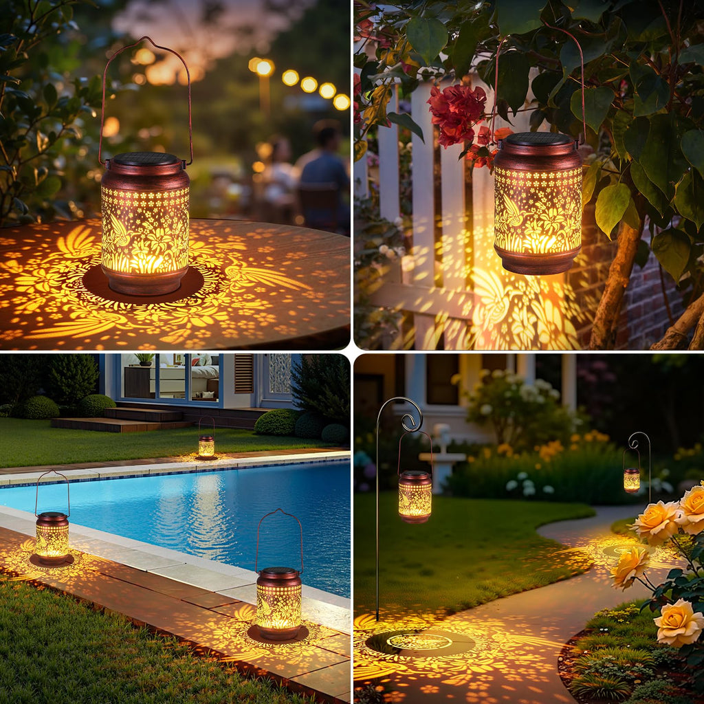 KOOPER Solar Lanterns Outdoor Waterproof Birthday Gifts for Women Mon Grandma, Brighter Hummingbird Hanging Solar Lantern Lights Outdoor, 2 Modes Metal Outdoor Decoration for Yard, Patio(1 Pack)