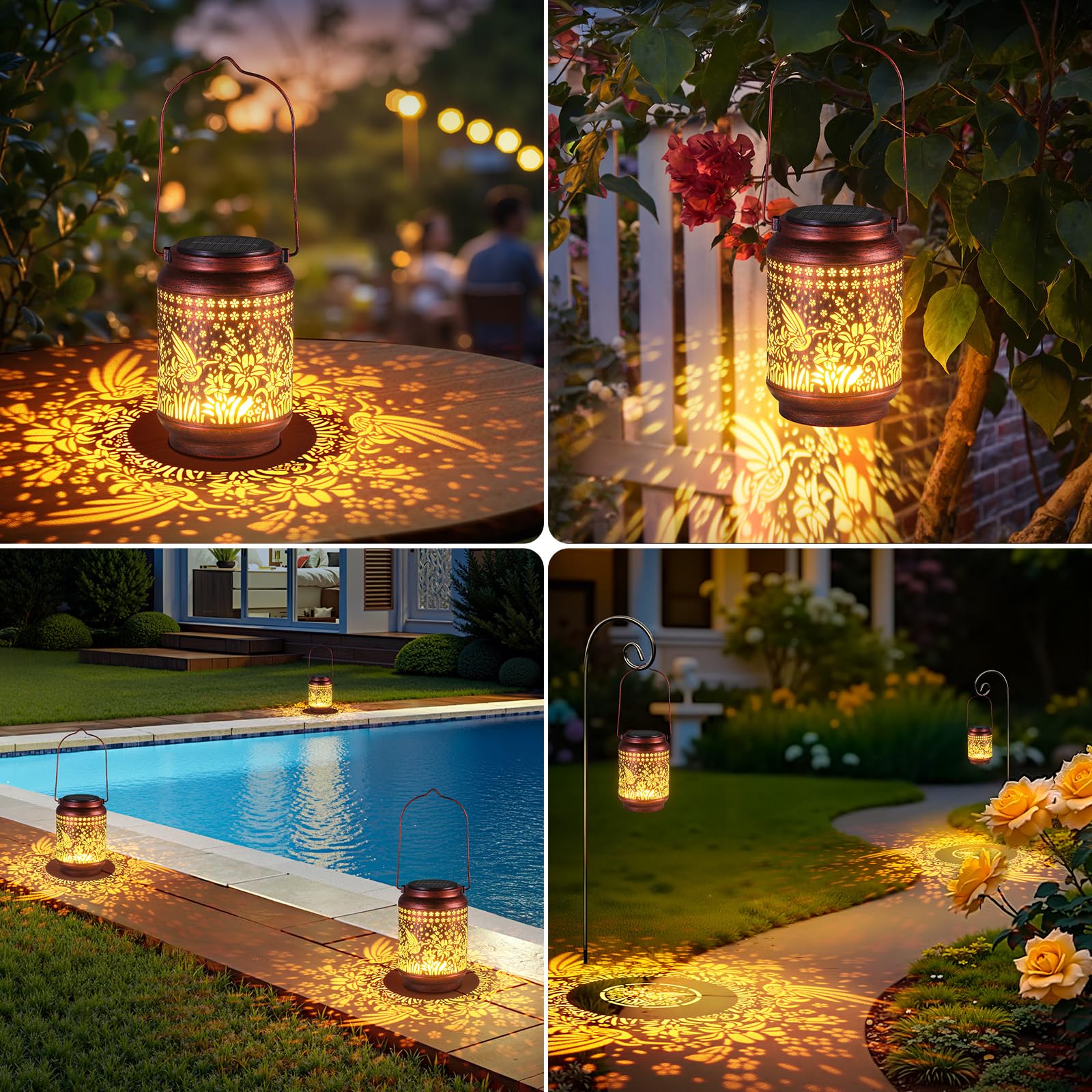 KOOPER Solar Lanterns Outdoor Waterproof Birthday Gifts for Women Mon Grandma, Brighter Hummingbird Hanging Solar Lantern Lights Outdoor, 2 Modes Metal Outdoor Decoration for Yard, Patio(1 Pack)