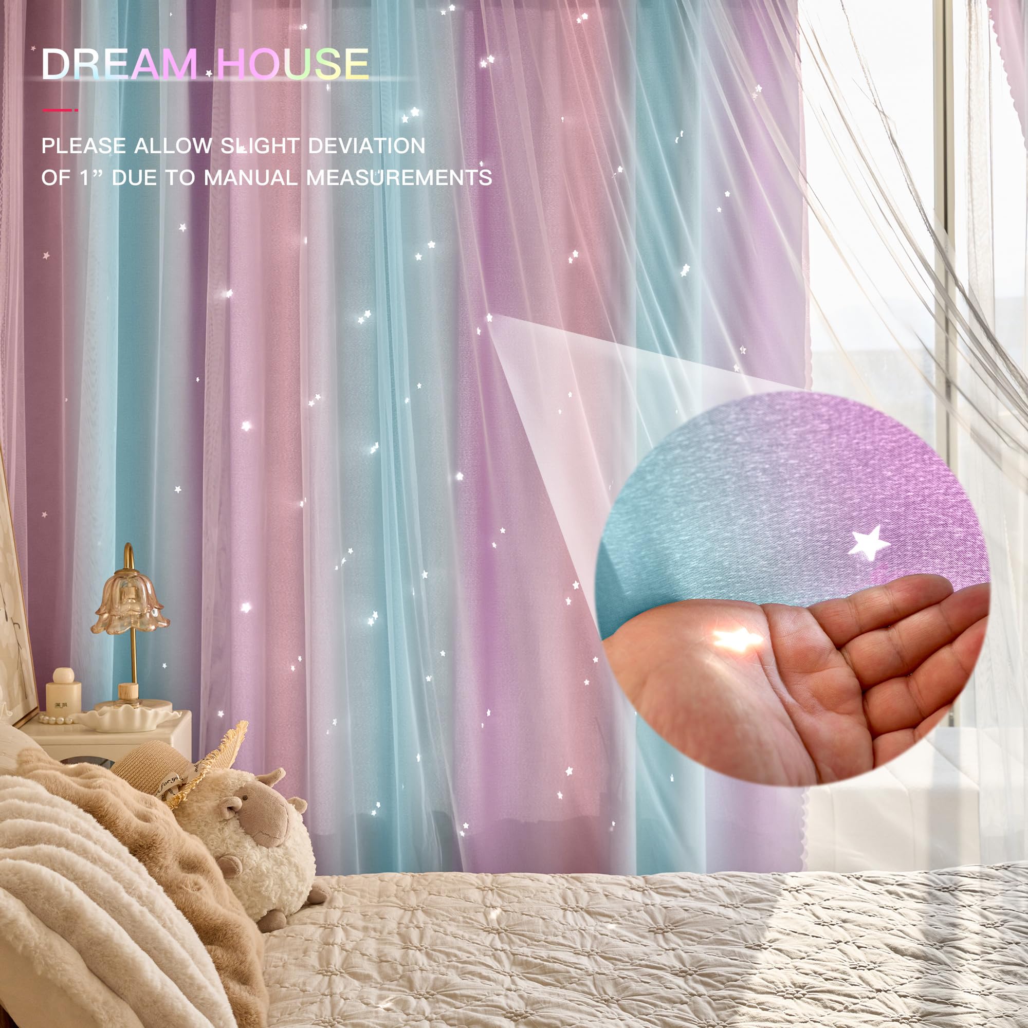 Best Baisite Curtains for Girls Bedroom 2 Panels Kids Blackout Curtains Nursery Princess Room Decor Star Rainbow Curtain for Daughter Window Grommet Rideaux Unicorn Wall Decal(PinkBluePurple,34"x63")