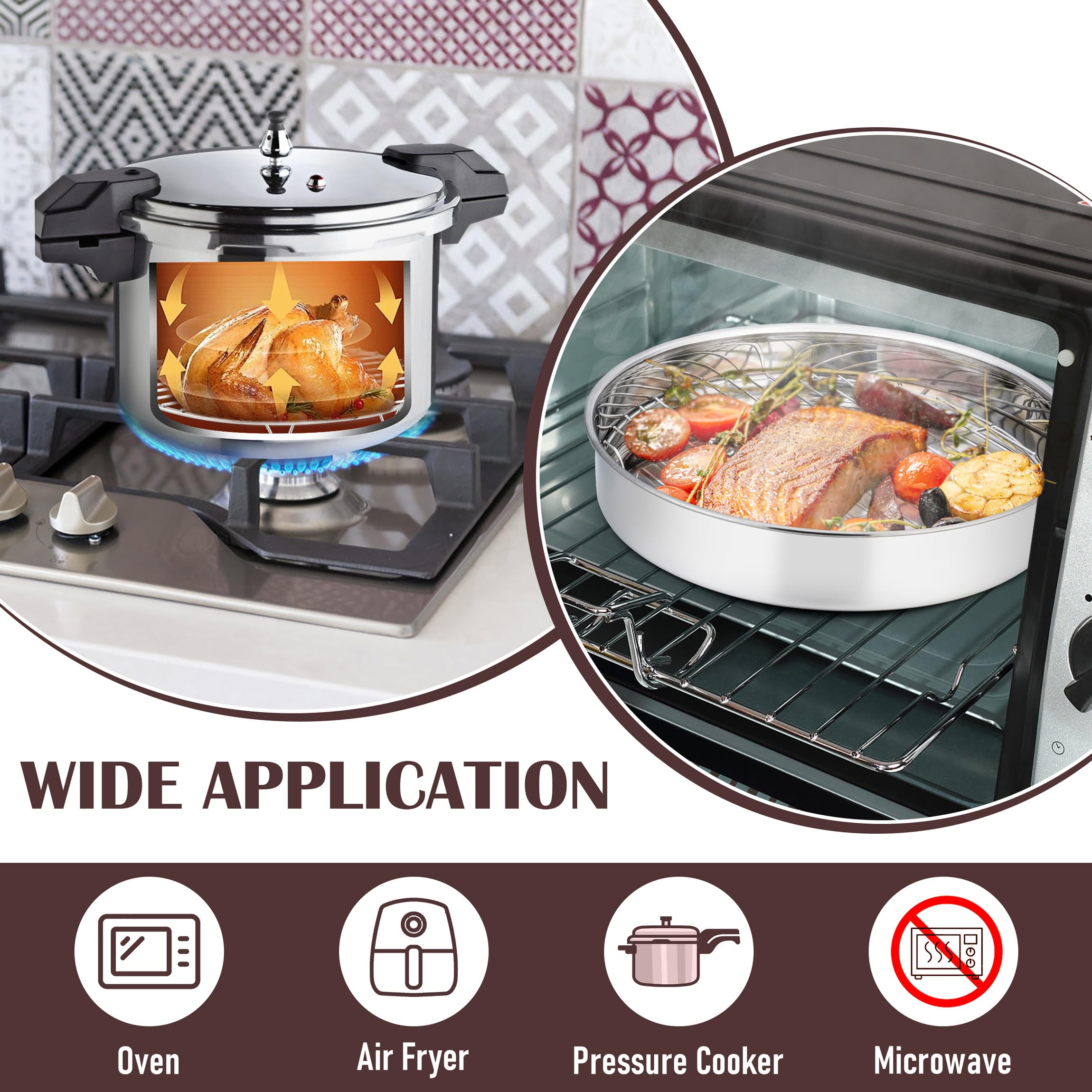 Round Cooling Rack, HaSteeL 3 Pcs Stainless Steel Steaming Roasting Grilling Baking Racks, Non-stick Wire Rack for Air Fryer, Pressure Cooker, Non-toxic & Rust Free, Oven & Dishwasher Safe -19/23/27cm