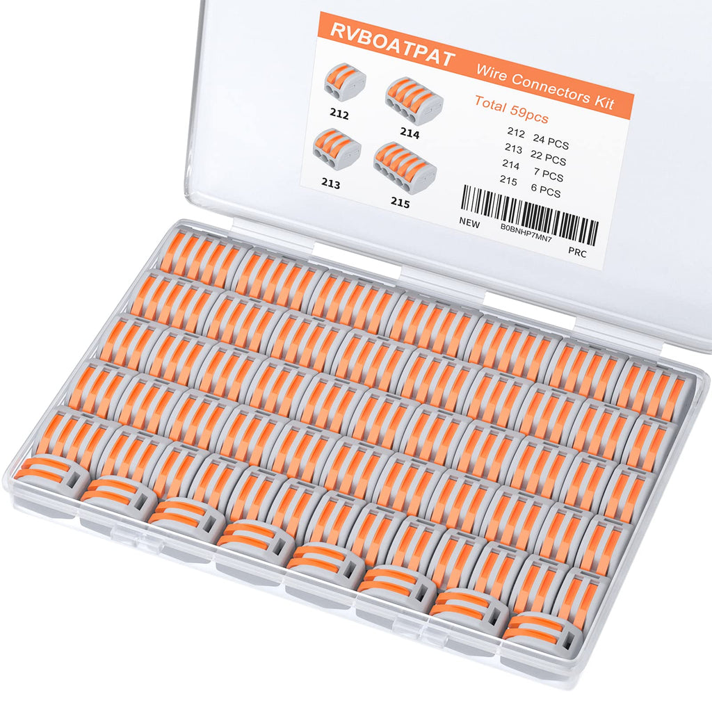 RVBOATPAT 59 PCS Wire Connectors Kit, Lever Wire Nuts Connectors Push-in Electrical Connectors Quick Connect Compact Splicing Connector 28-12 AWG