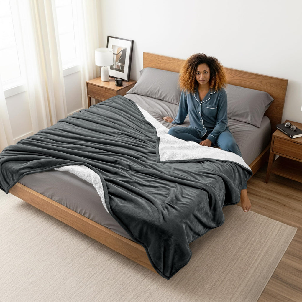 Utopia Bedding Sherpa Blanket Queen Size [Grey, 90x90 Inches] - Soft Lightweight Plush Fleece Reversible Blanket for Bed, Sofa, Couch, Camping and Travel