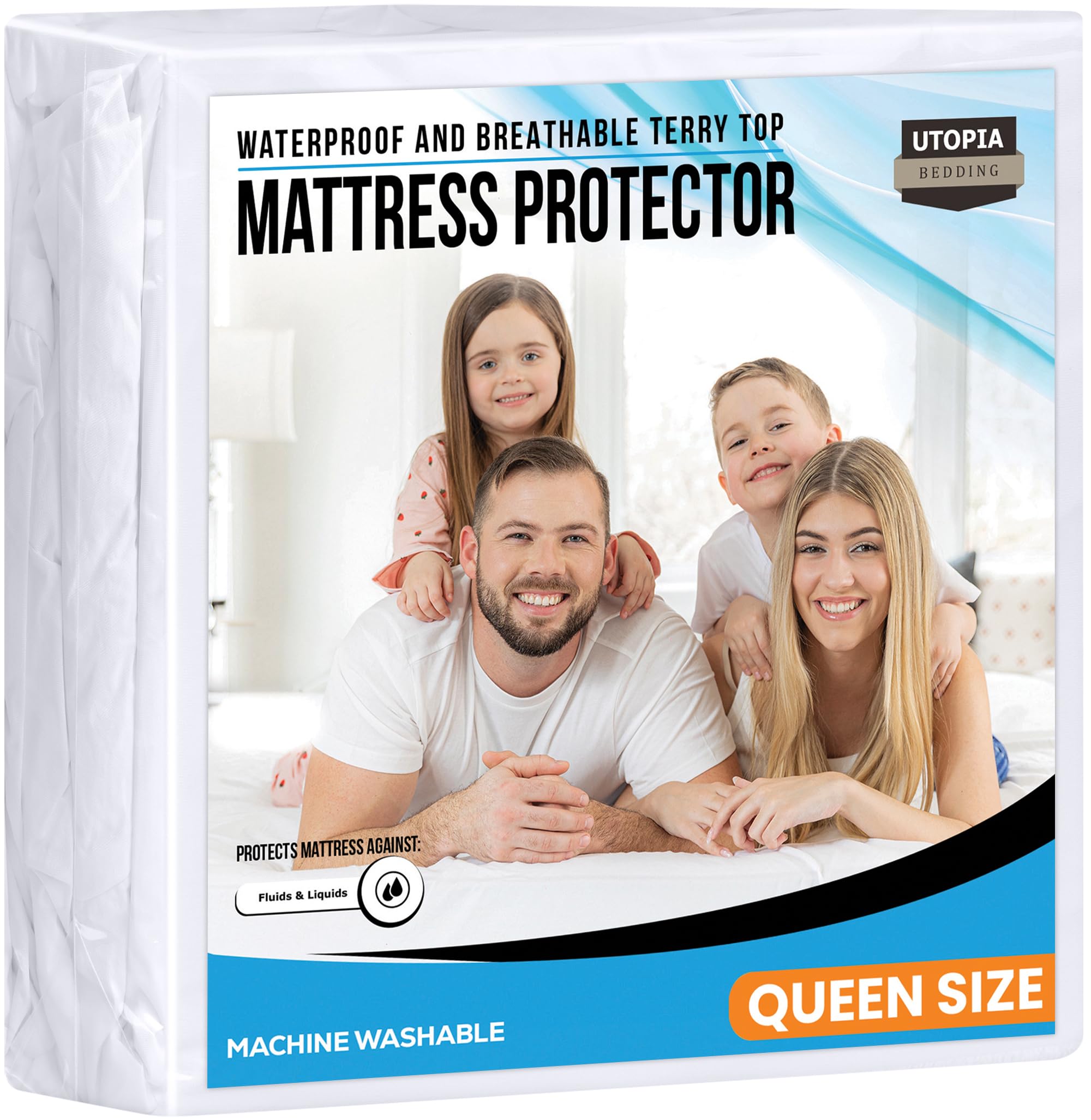 Utopia Bedding Waterproof Mattress Protector Queen Size, Premium Terry Mattress Cover 200 GSM, Breathable, Fitted Style with Stretchable Pockets (White)