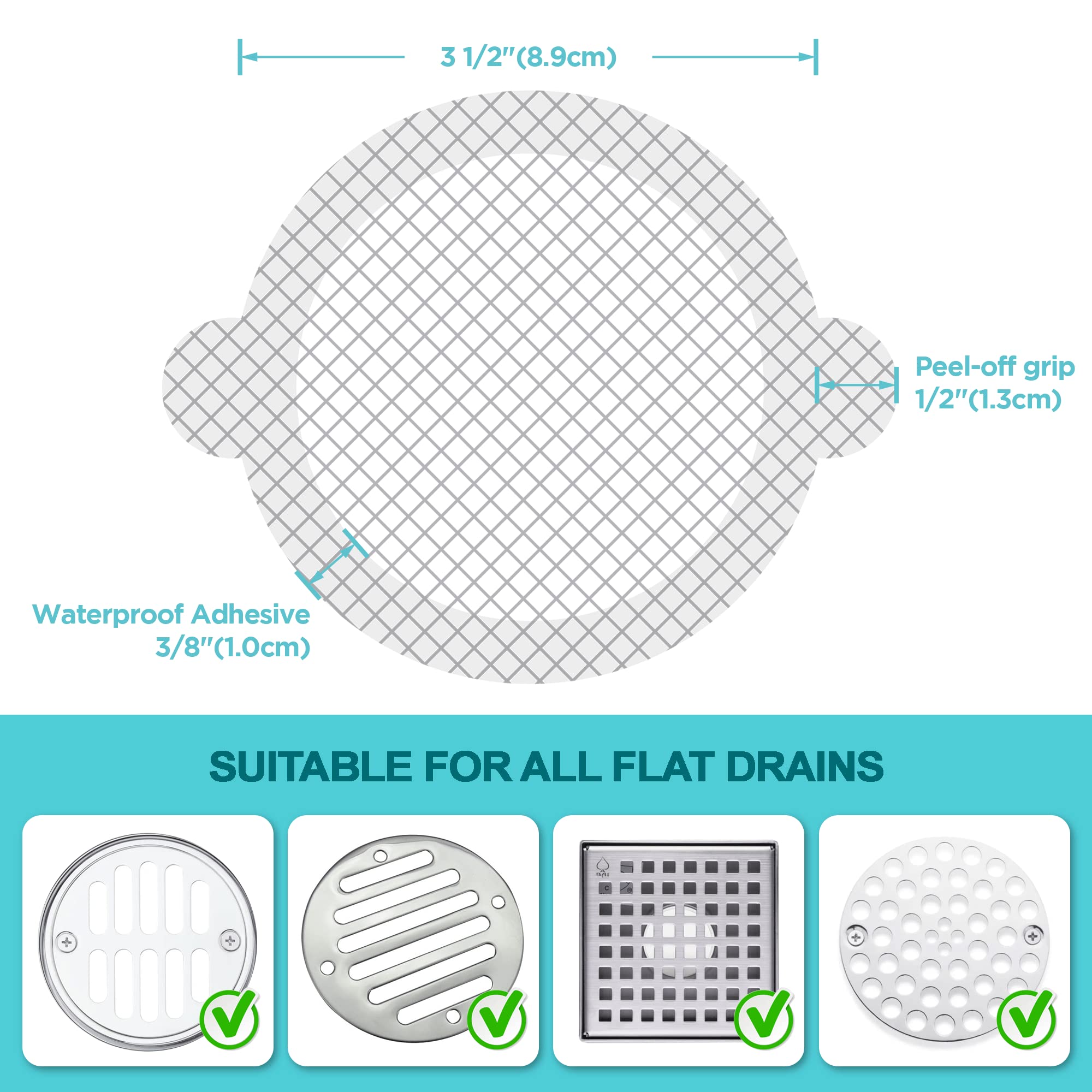 25 Pack Disposable Shower Drain Hair Catcher Mesh Stickers - Peel & Stick Drain Strainers to Prevent Clogs, Strong Waterproof Adhesive, Mess-Free Disposable Drain Covers for Shower & Bathtub