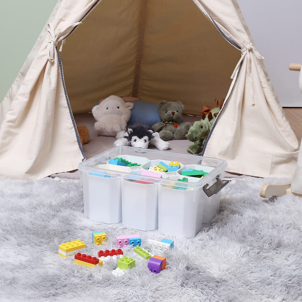 Citylife 17 QT Plastic Storage Bins with 6 Detachable Inserts Clear Storage Box with Lids Multipurpose Stackable Storage Containers for Organizing Crayon, Tool, Craft