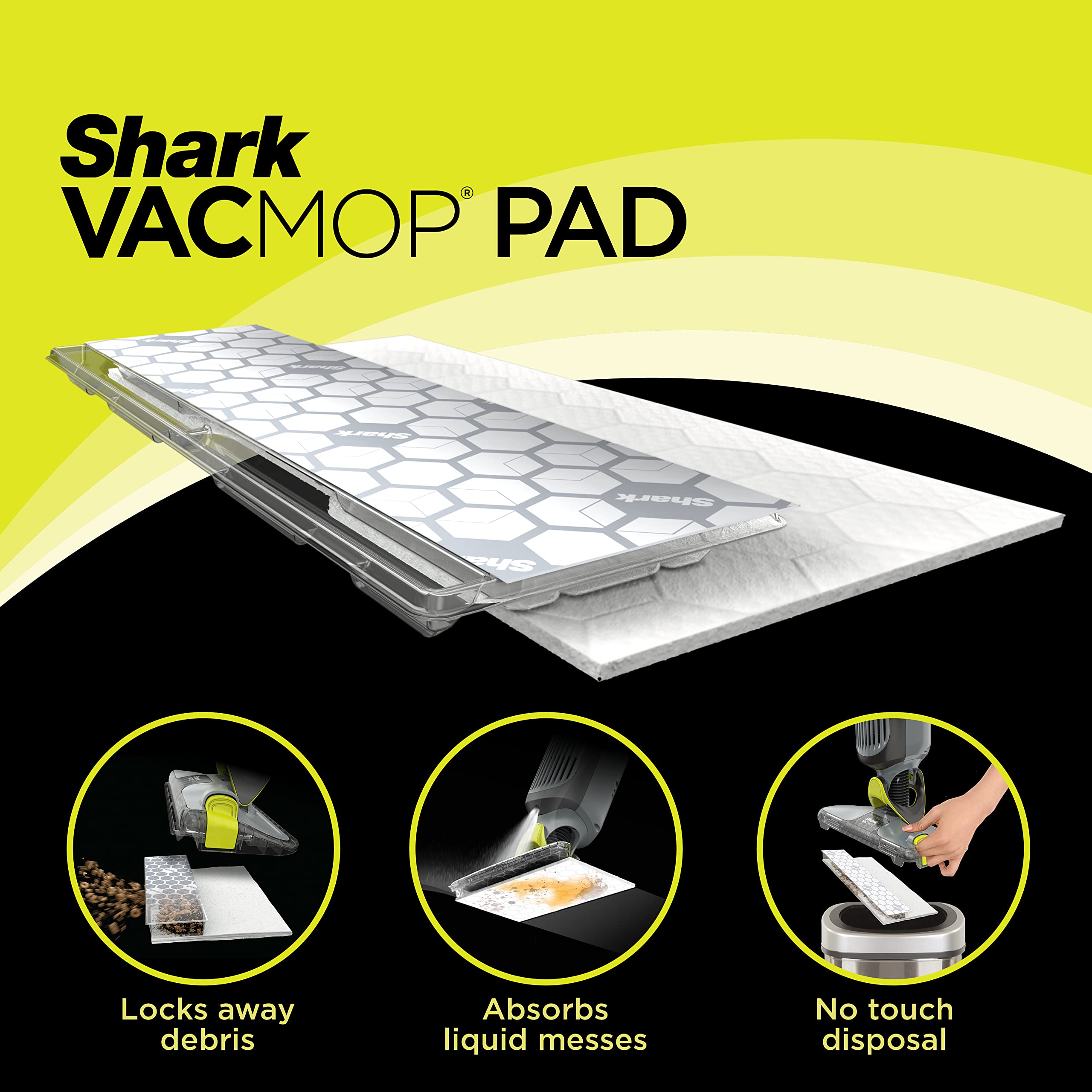 Shark VACMOP Disposable Hard Floor Pad Refills, Compatible with VM252 & VM180, No-Touch Disposal, for use on All Sealed Floors - Stone, Hardwood, Laminate & Tile, (32 Count Total), VMP32
